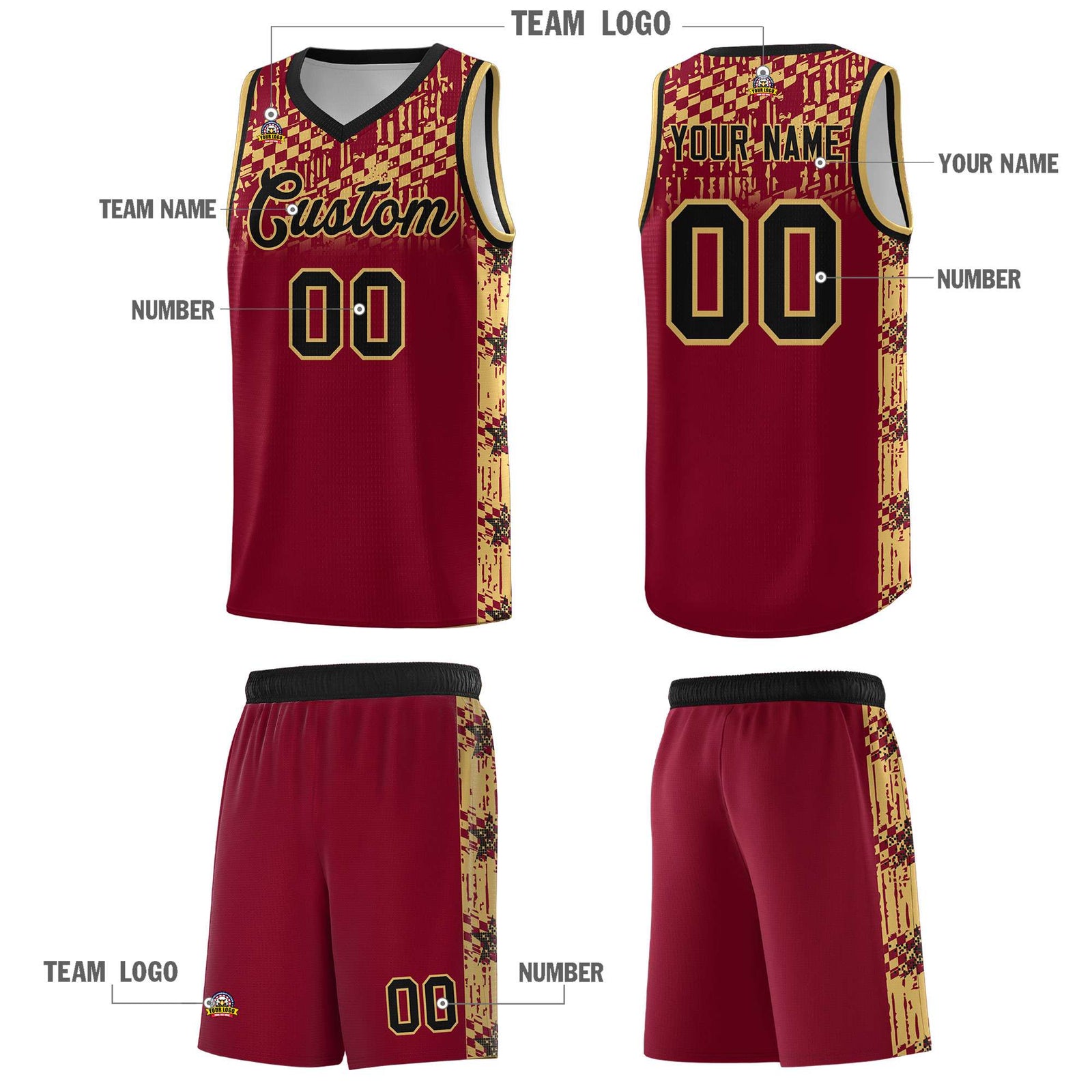 Custom Crimson Mosaic Stars Pattern Sports Uniform Basketball Jersey
