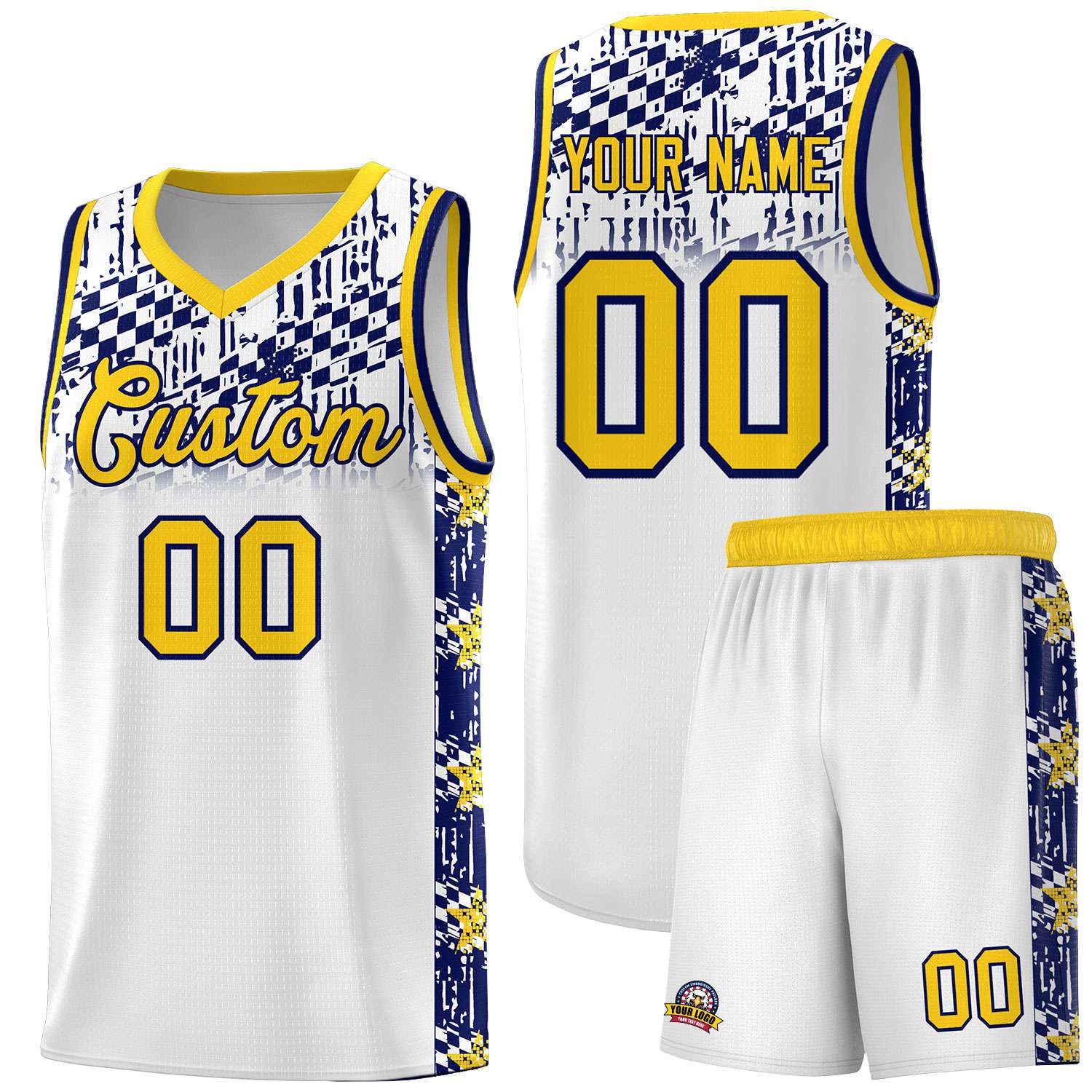 Custom White Mosaic Stars Pattern Sports Uniform Basketball Jersey