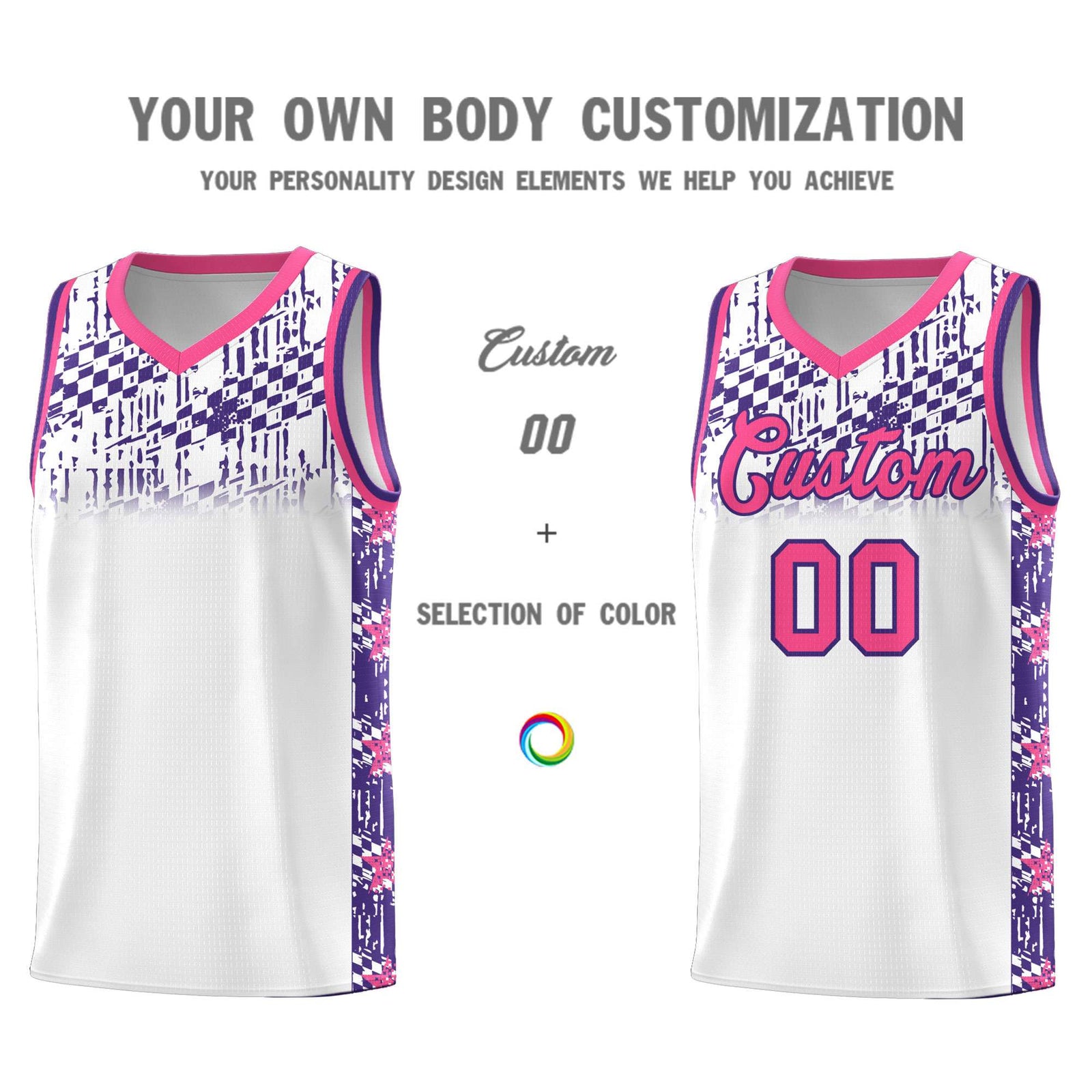 Custom White Mosaic Stars Pattern Sports Uniform Basketball Jersey