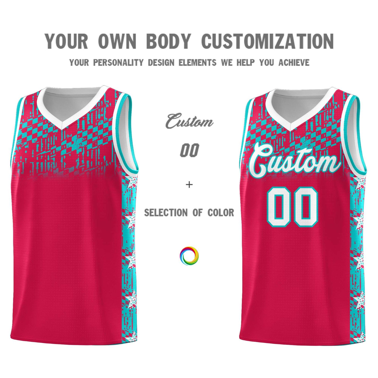Custom Red Mosaic Stars Pattern Sports Uniform Basketball Jersey