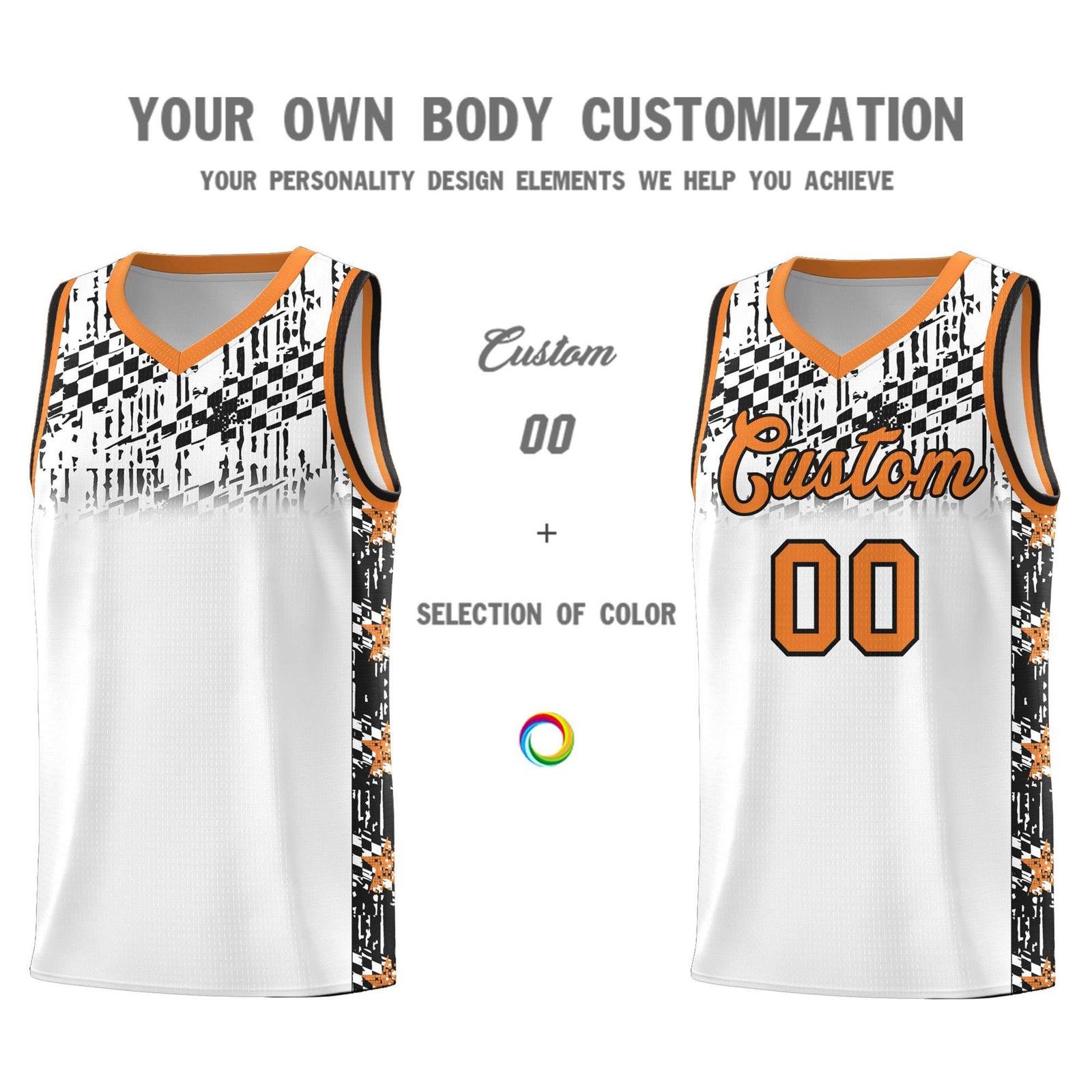 Custom White Mosaic Stars Pattern Sports Uniform Basketball Jersey