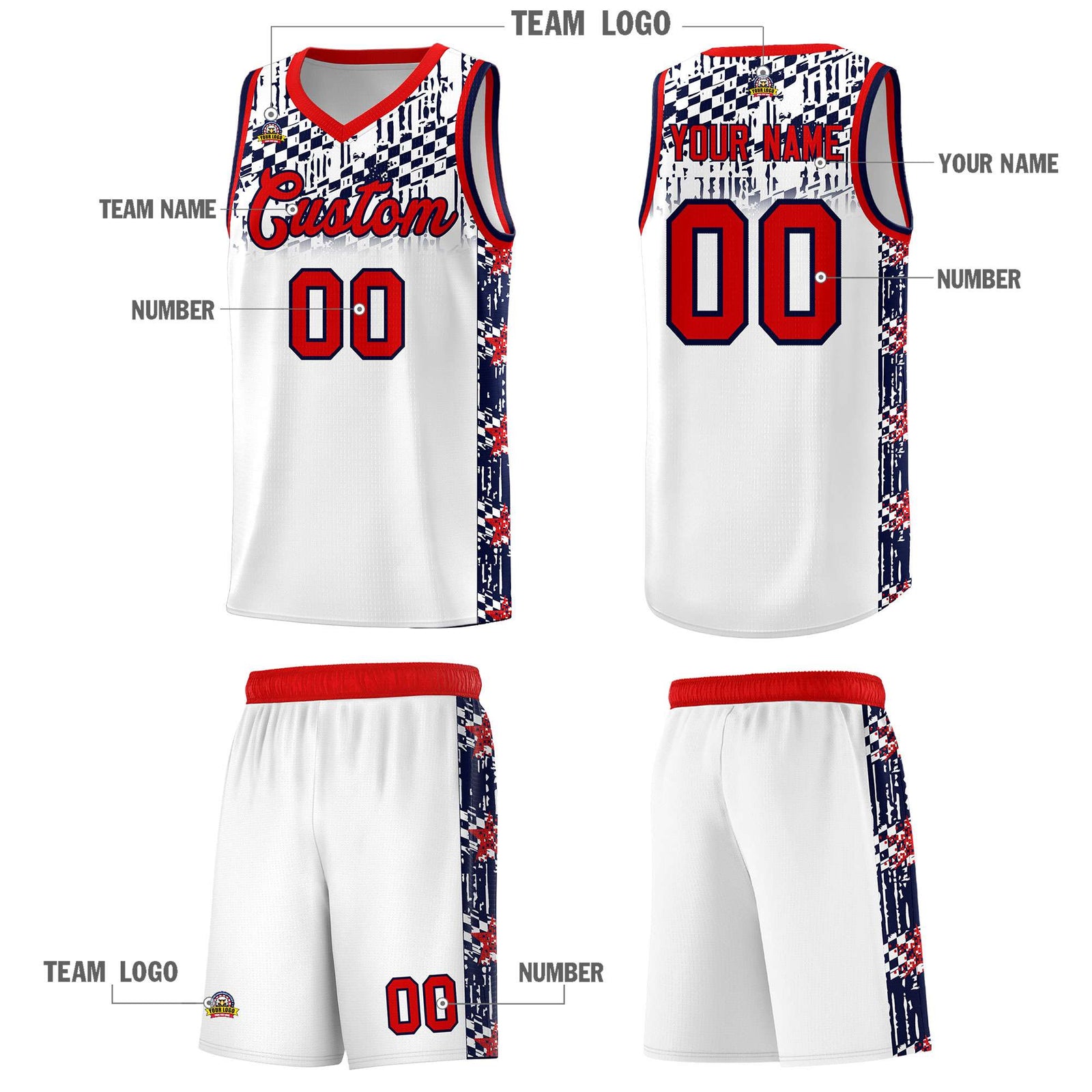 Custom White Mosaic Stars Pattern Sports Uniform Basketball Jersey