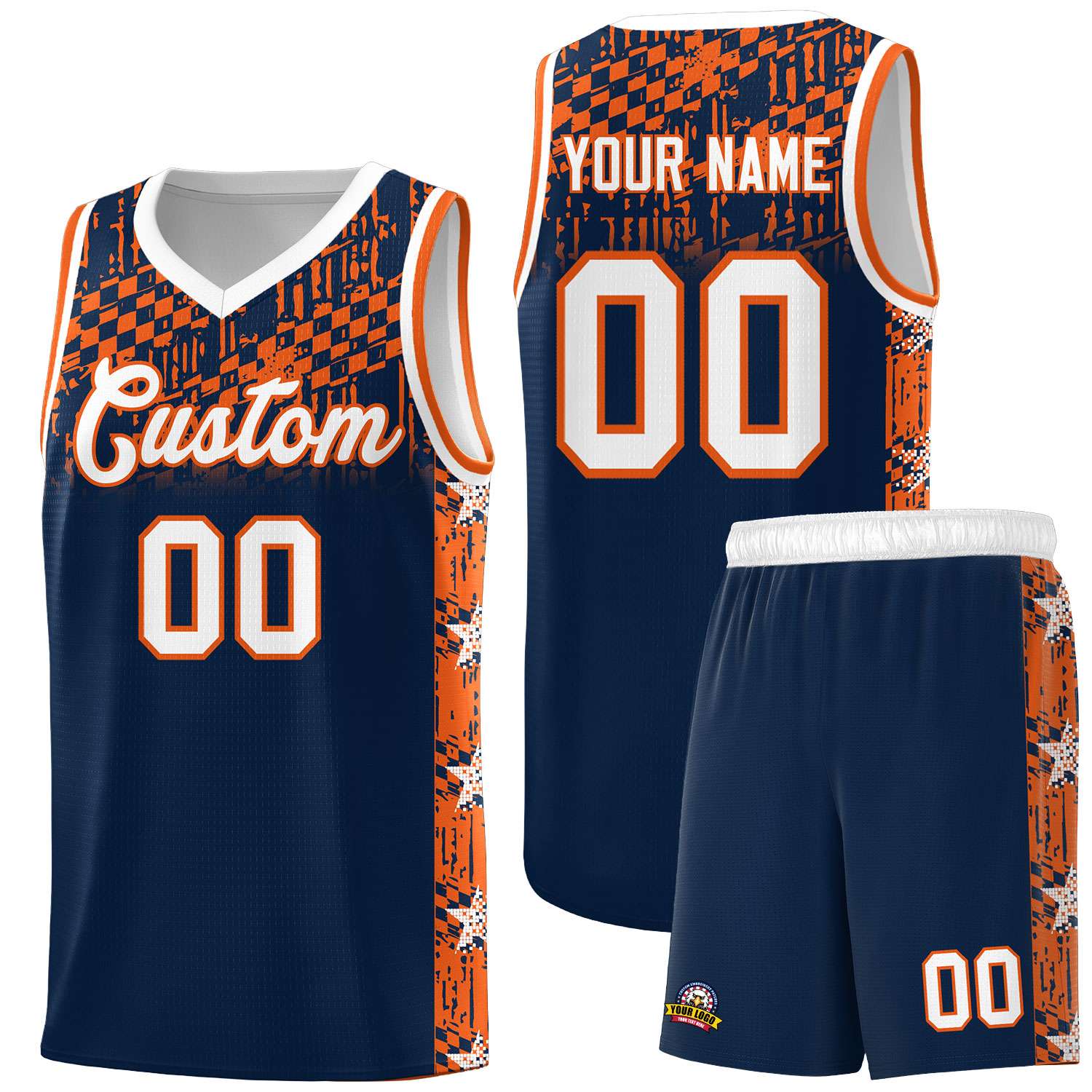 Custom Navy Mosaic Stars Pattern Sports Uniform Basketball Jersey