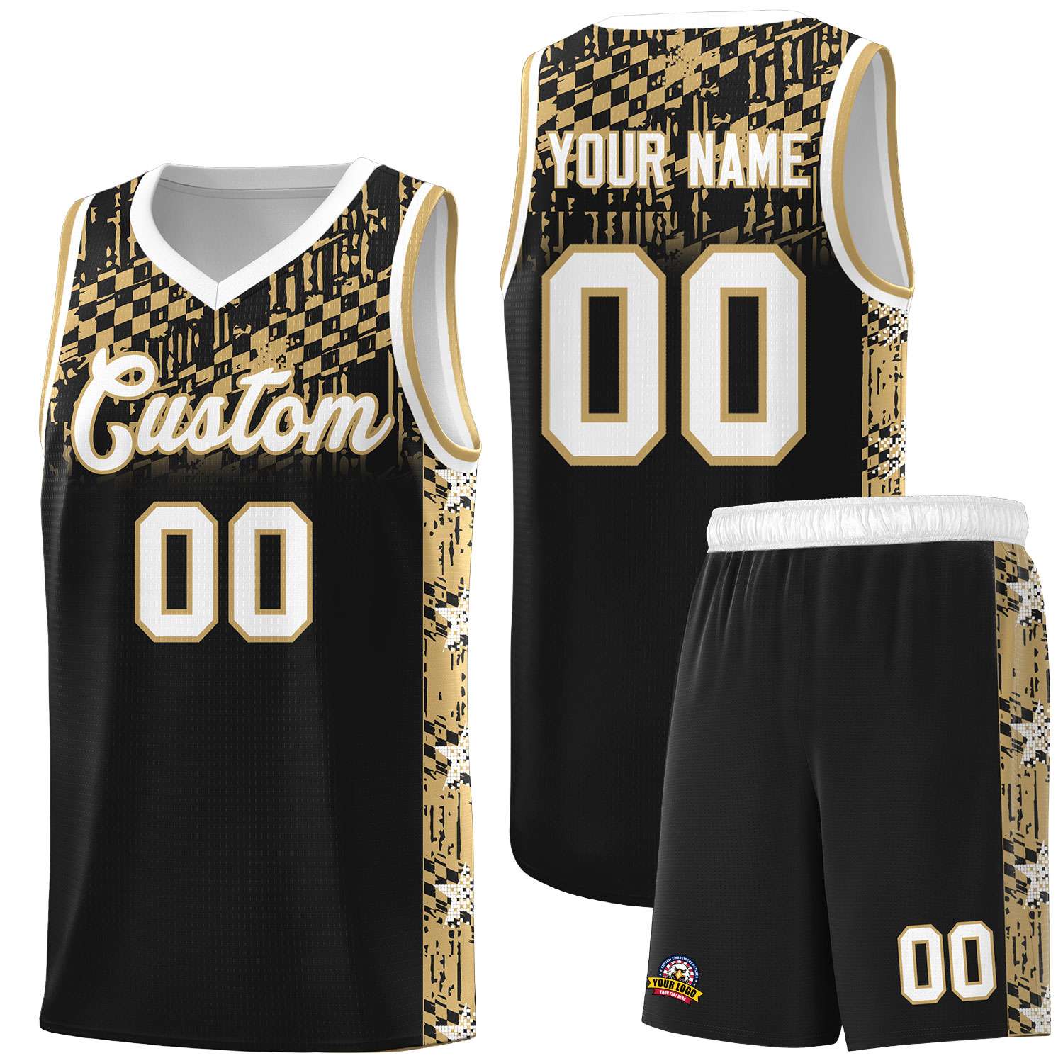 Custom Black Mosaic Stars Pattern Sports Uniform Basketball Jersey
