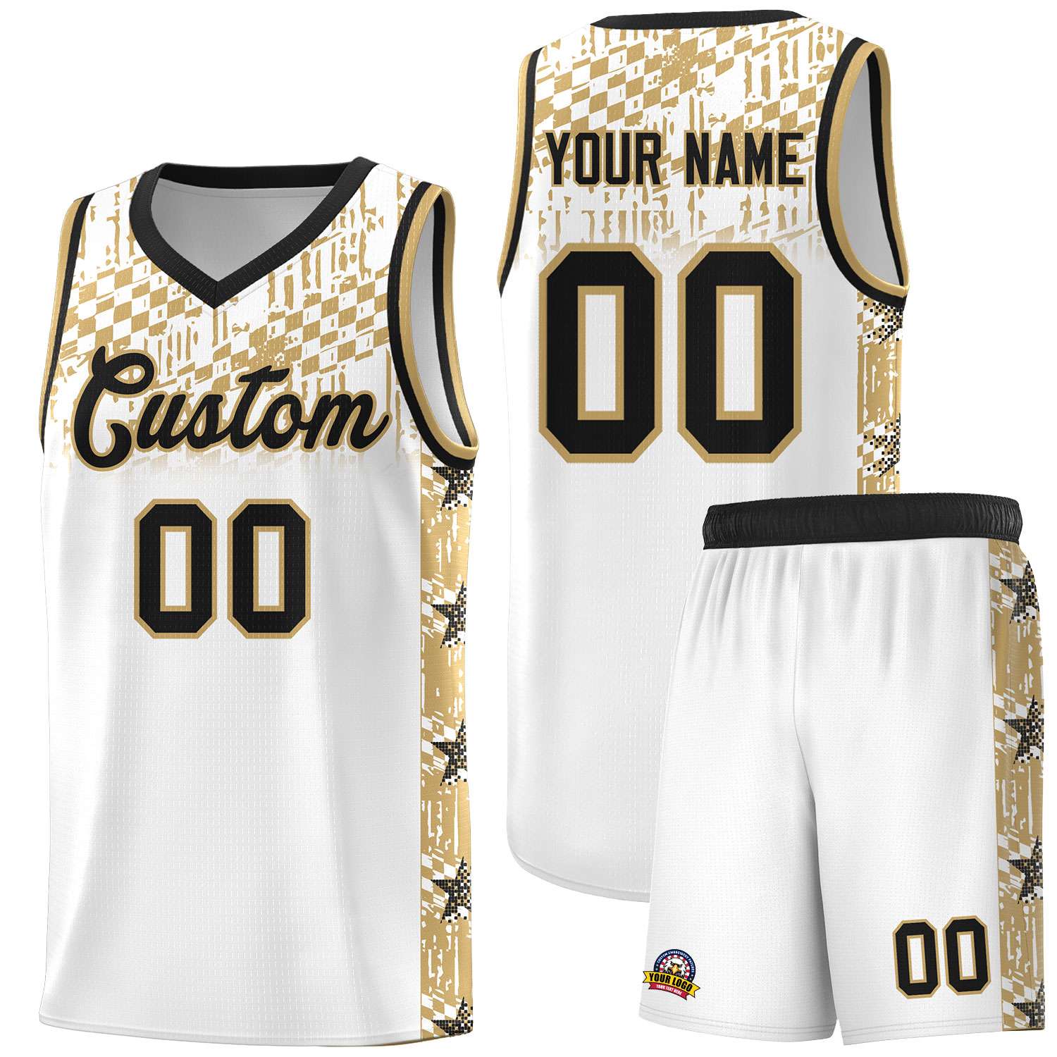 Custom White Mosaic Stars Pattern Sports Uniform Basketball Jersey