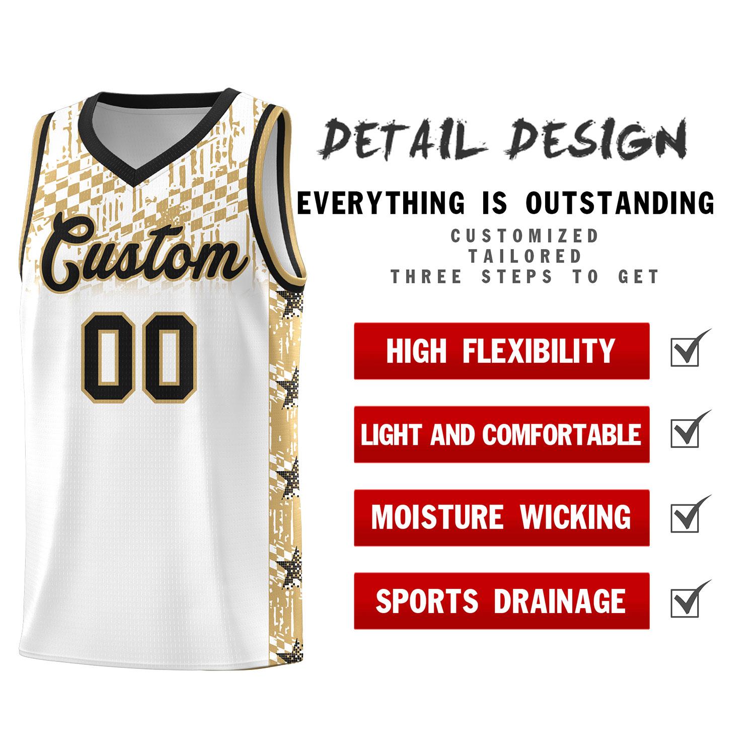 Custom White Mosaic Stars Pattern Sports Uniform Basketball Jersey