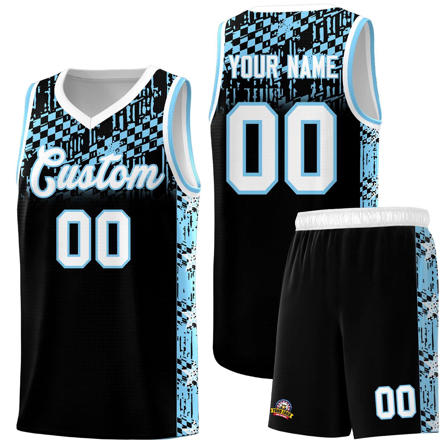 Custom Black Mosaic Stars Pattern Sports Uniform Basketball Jersey
