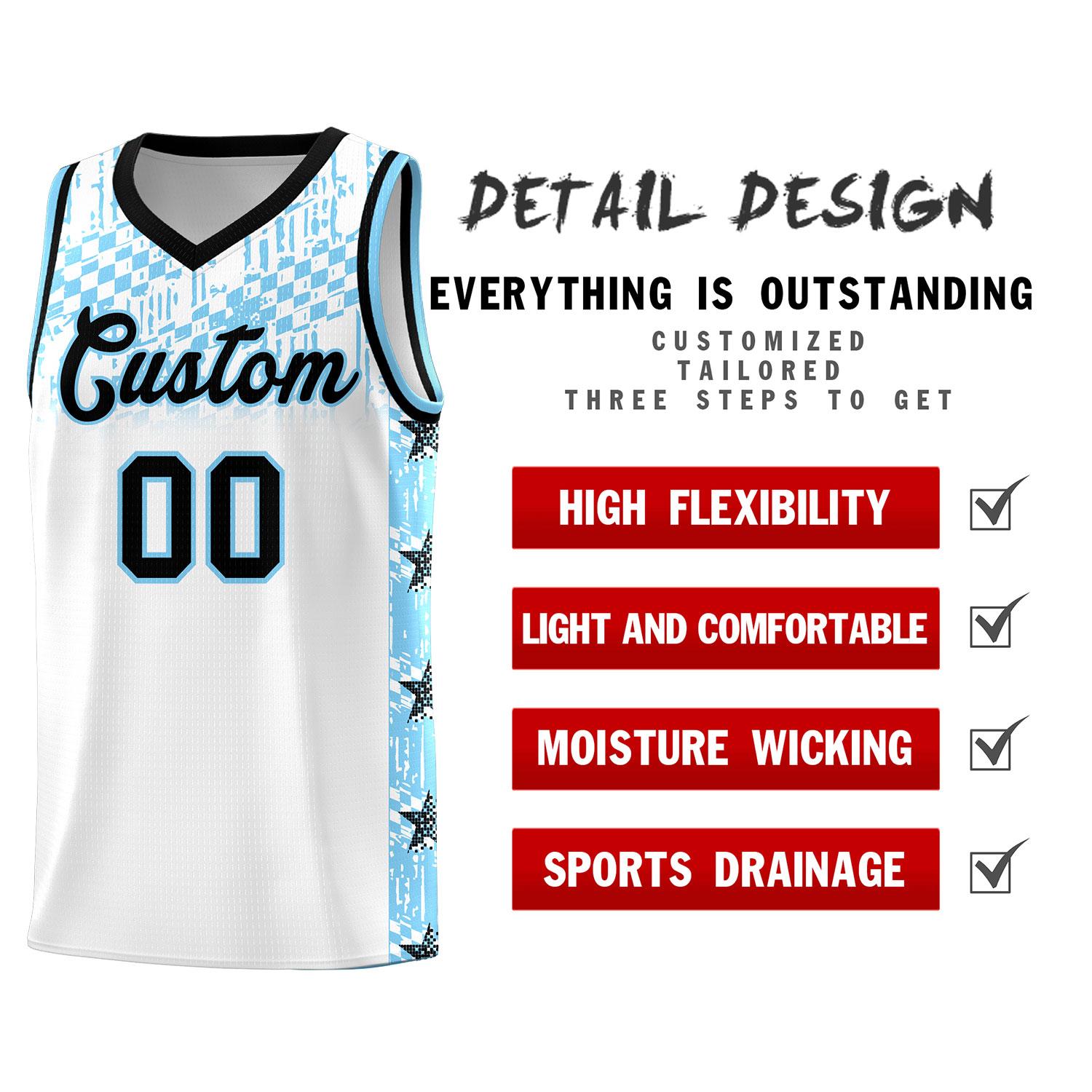 Custom White Mosaic Stars Pattern Sports Uniform Basketball Jersey