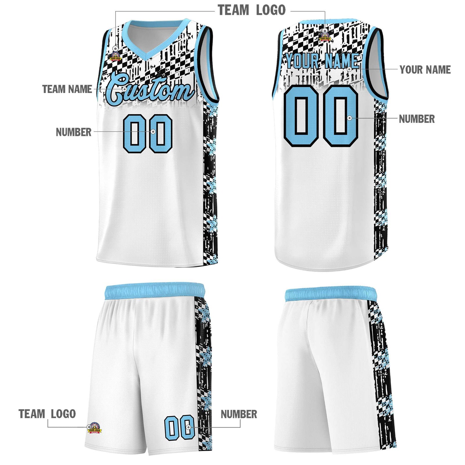 Custom White Mosaic Stars Pattern Sports Uniform Basketball Jersey