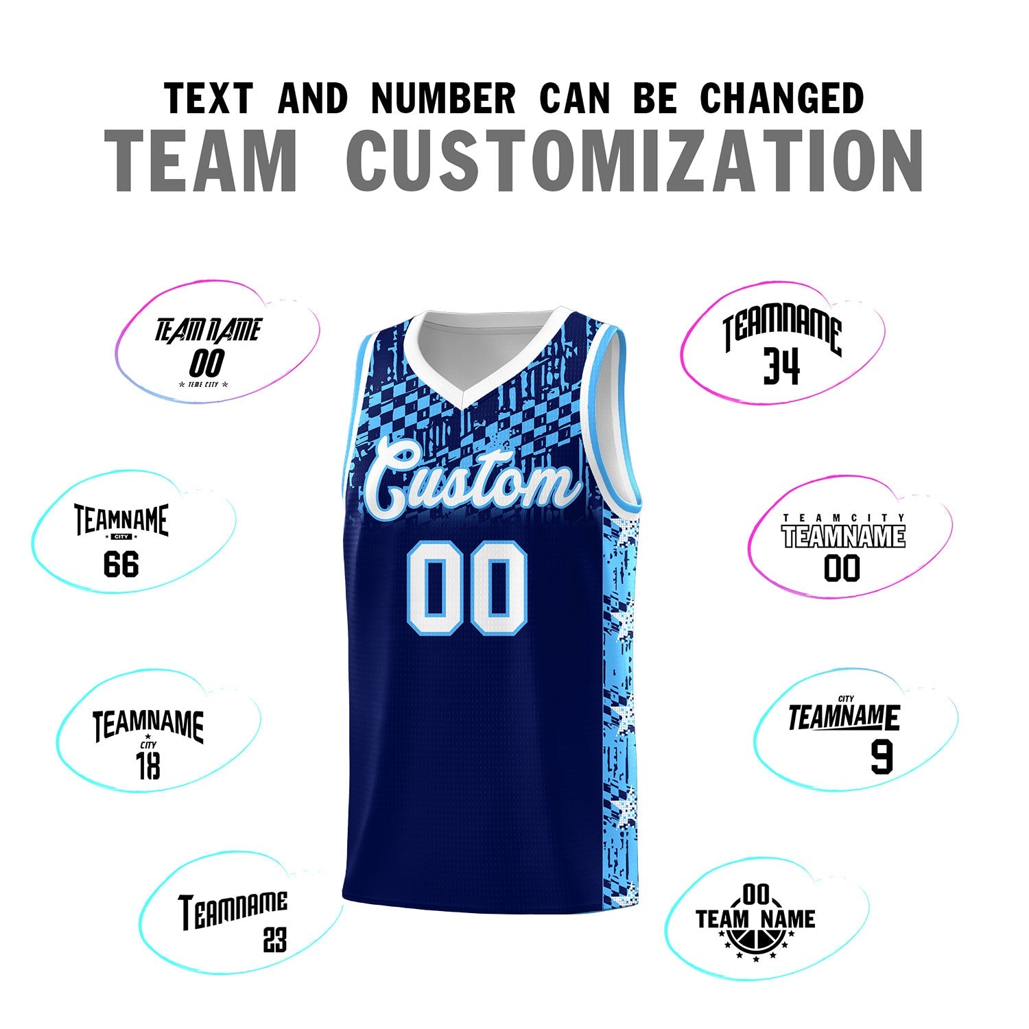 Custom Navy Mosaic Stars Pattern Sports Uniform Basketball Jersey
