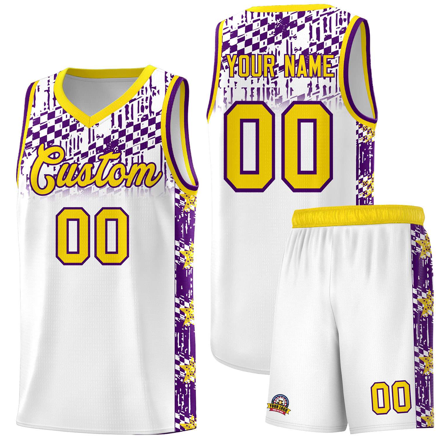 Custom White Mosaic Stars Pattern Sports Uniform Basketball Jersey