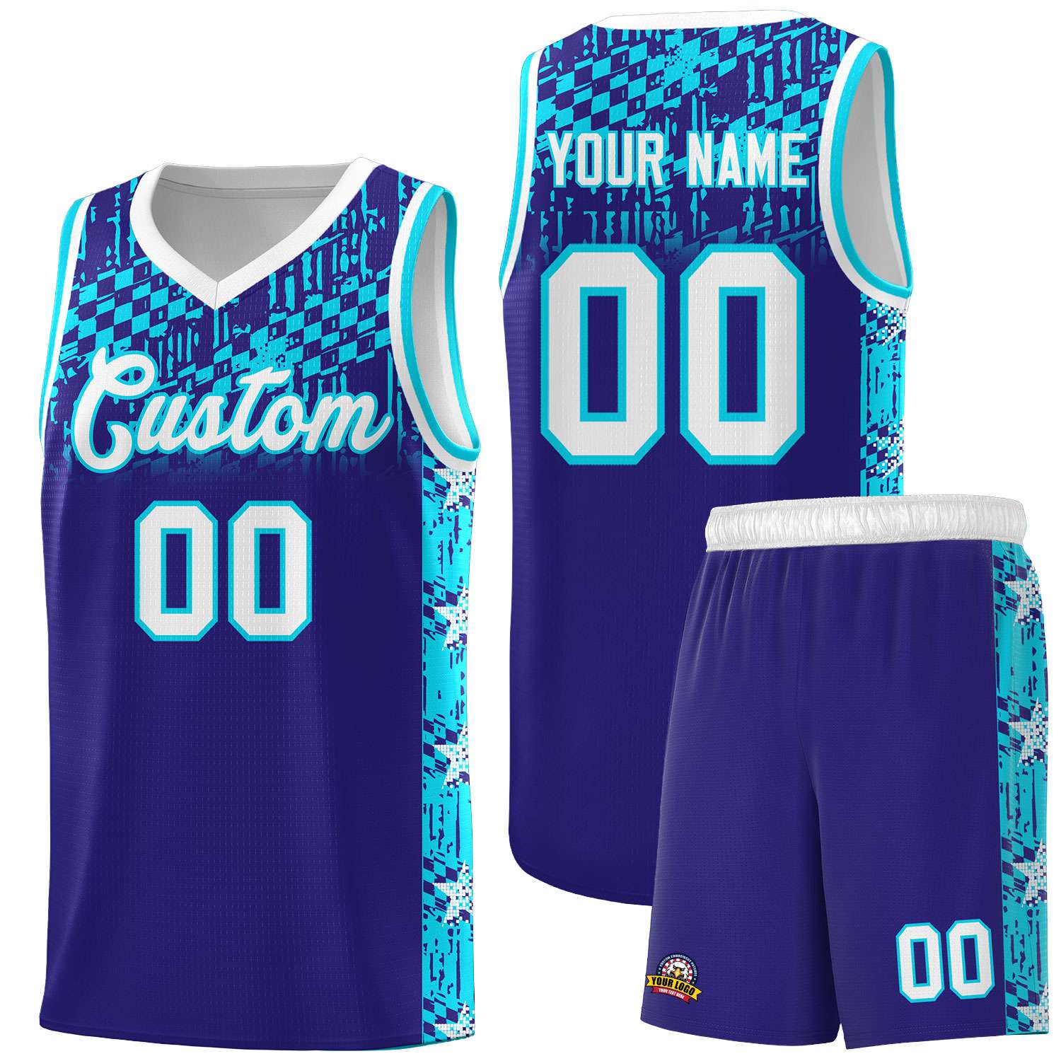 Custom Royal Mosaic Stars Pattern Sports Uniform Basketball Jersey