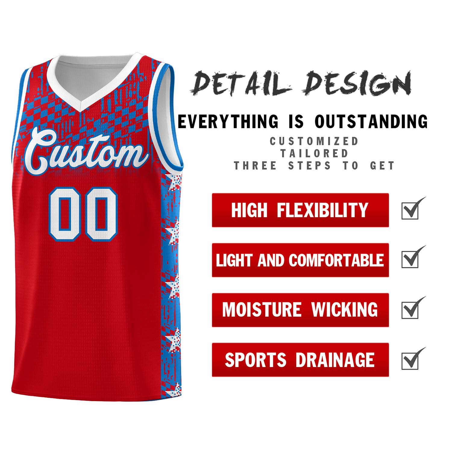 Custom Red Mosaic Stars Pattern Sports Uniform Basketball Jersey