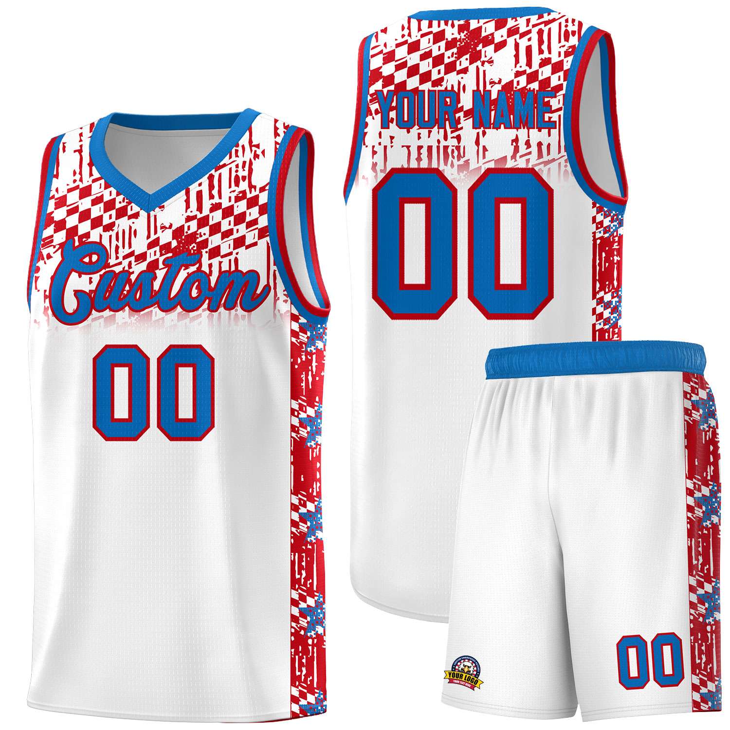 Custom White Mosaic Stars Pattern Sports Uniform Basketball Jersey