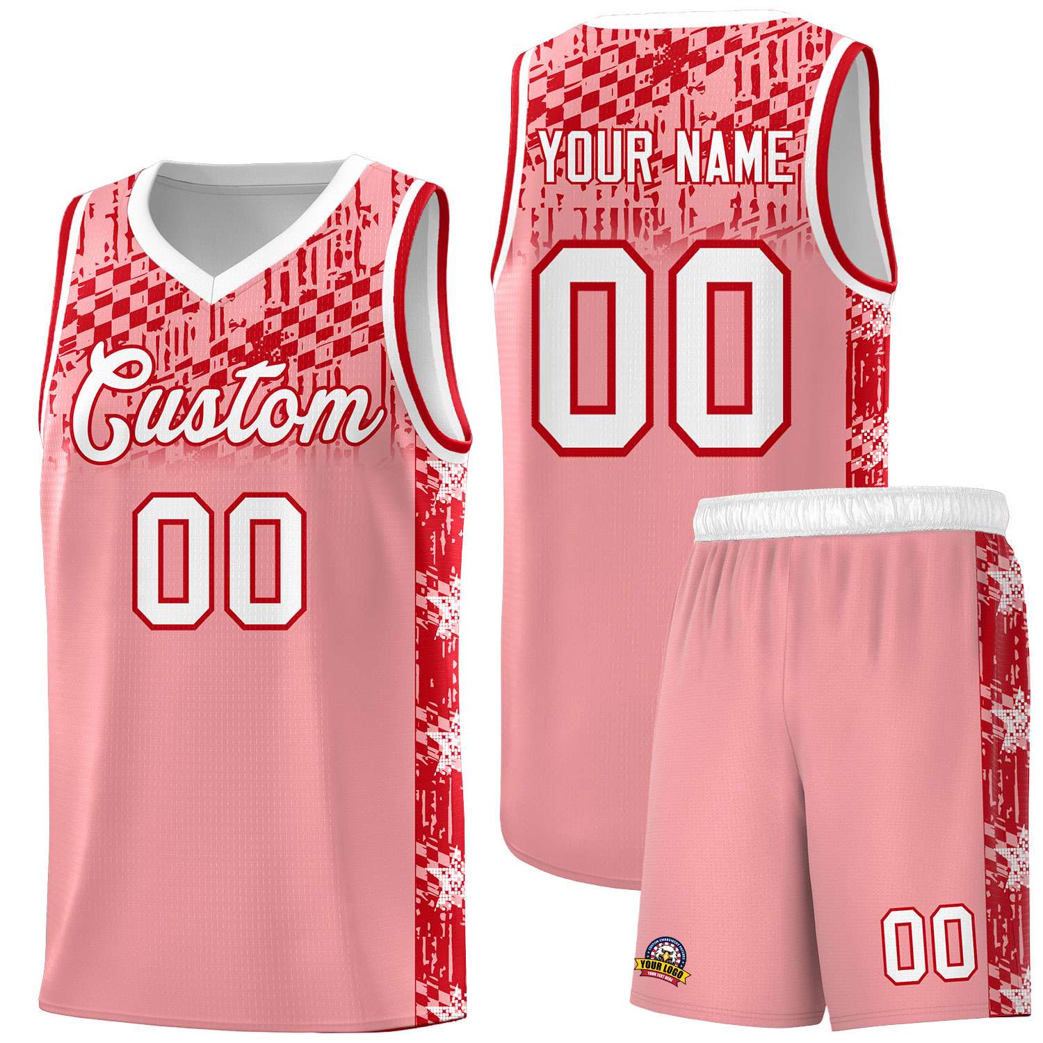 Custom Light Pink Mosaic Stars Pattern Sports Uniform Basketball Jersey