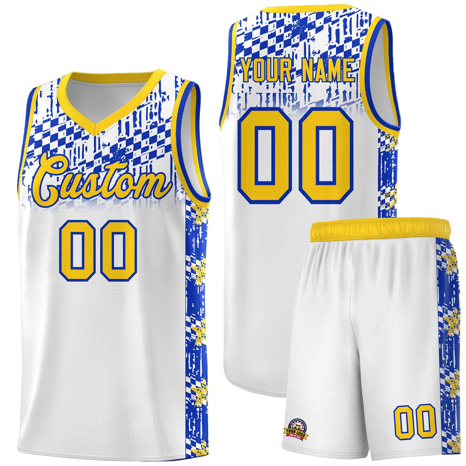 Custom White Mosaic Stars Pattern Sports Uniform Basketball Jersey
