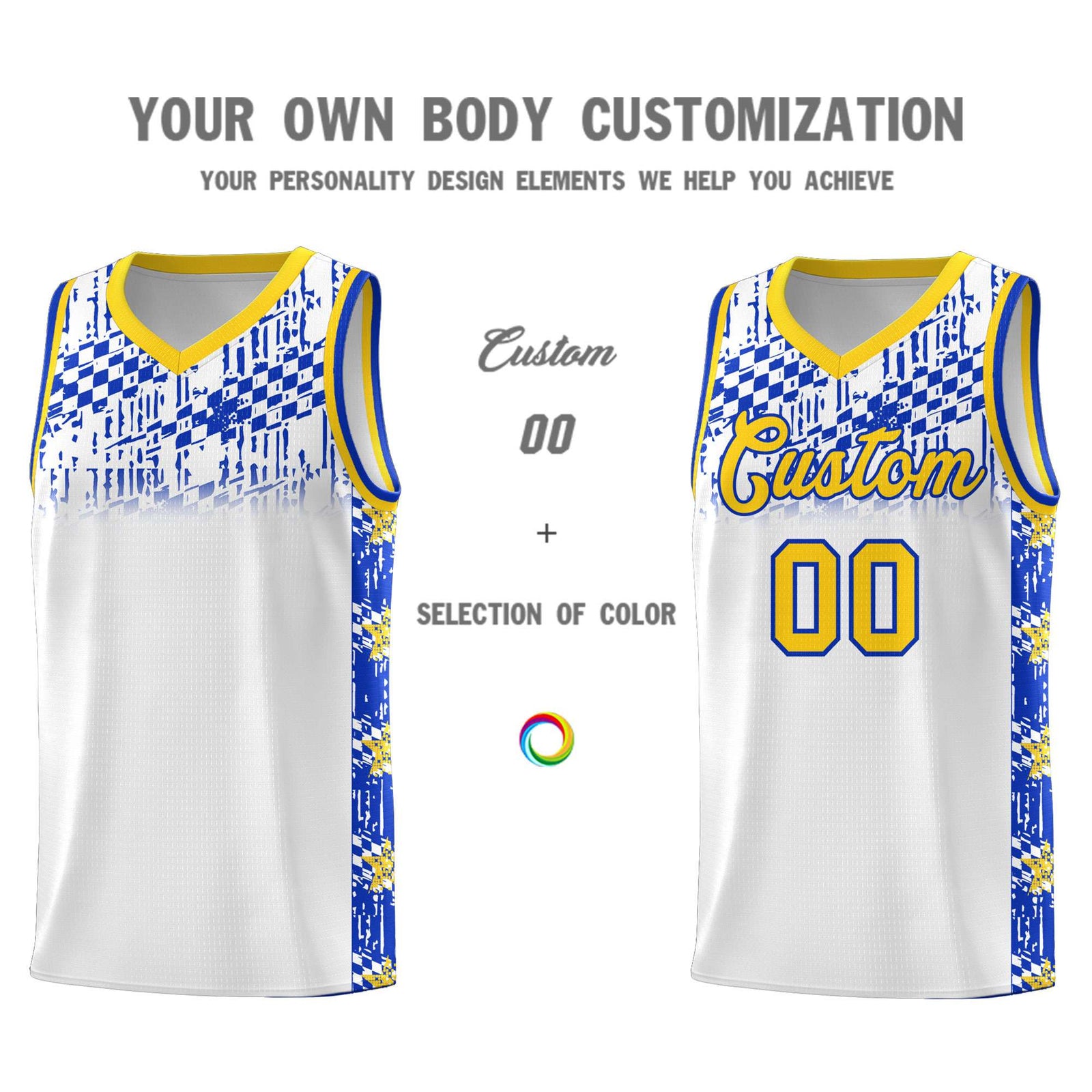 Custom White Mosaic Stars Pattern Sports Uniform Basketball Jersey
