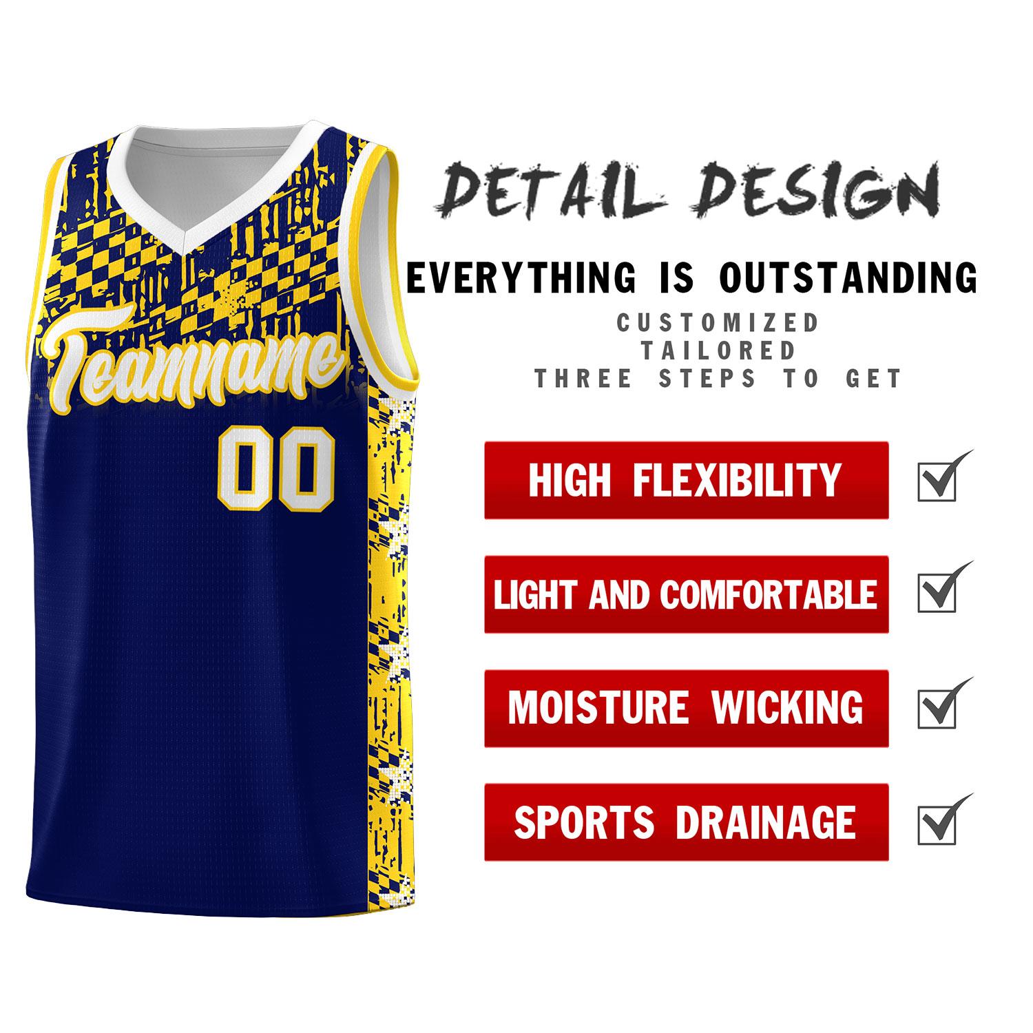 Custom Navy Mosaic Stars Pattern Sports Uniform Basketball Jersey