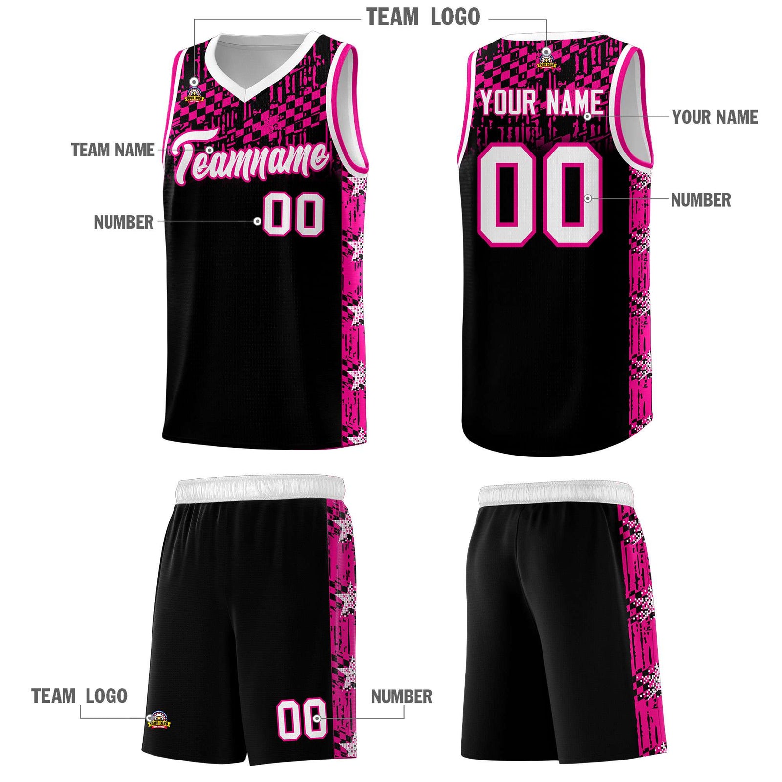 Custom Black Mosaic Stars Pattern Sports Uniform Basketball Jersey