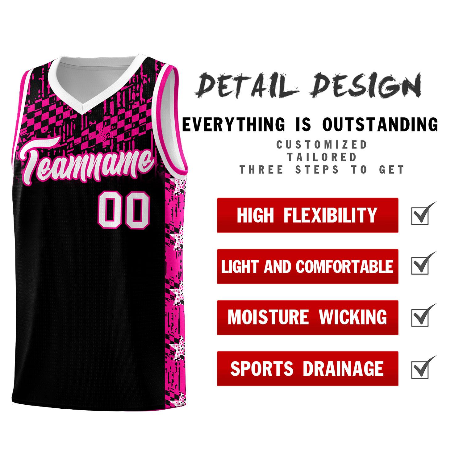Custom Black Mosaic Stars Pattern Sports Uniform Basketball Jersey