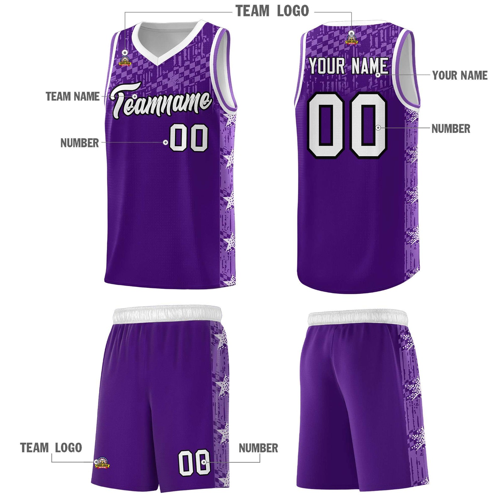 Custom Purple Mosaic Stars Pattern Sports Uniform Basketball Jersey