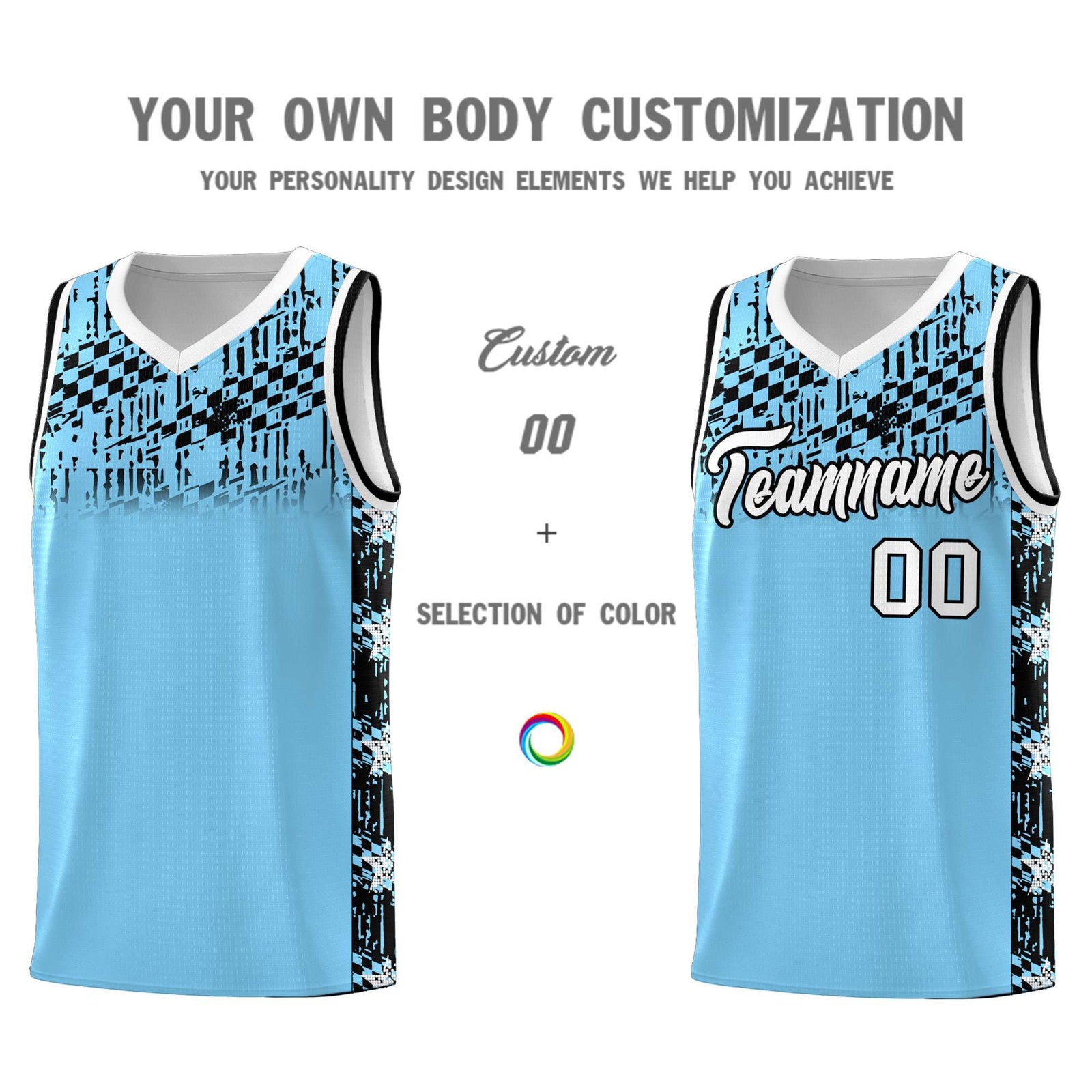 Custom Light Blue Mosaic Stars Pattern Sports Uniform Basketball Jersey