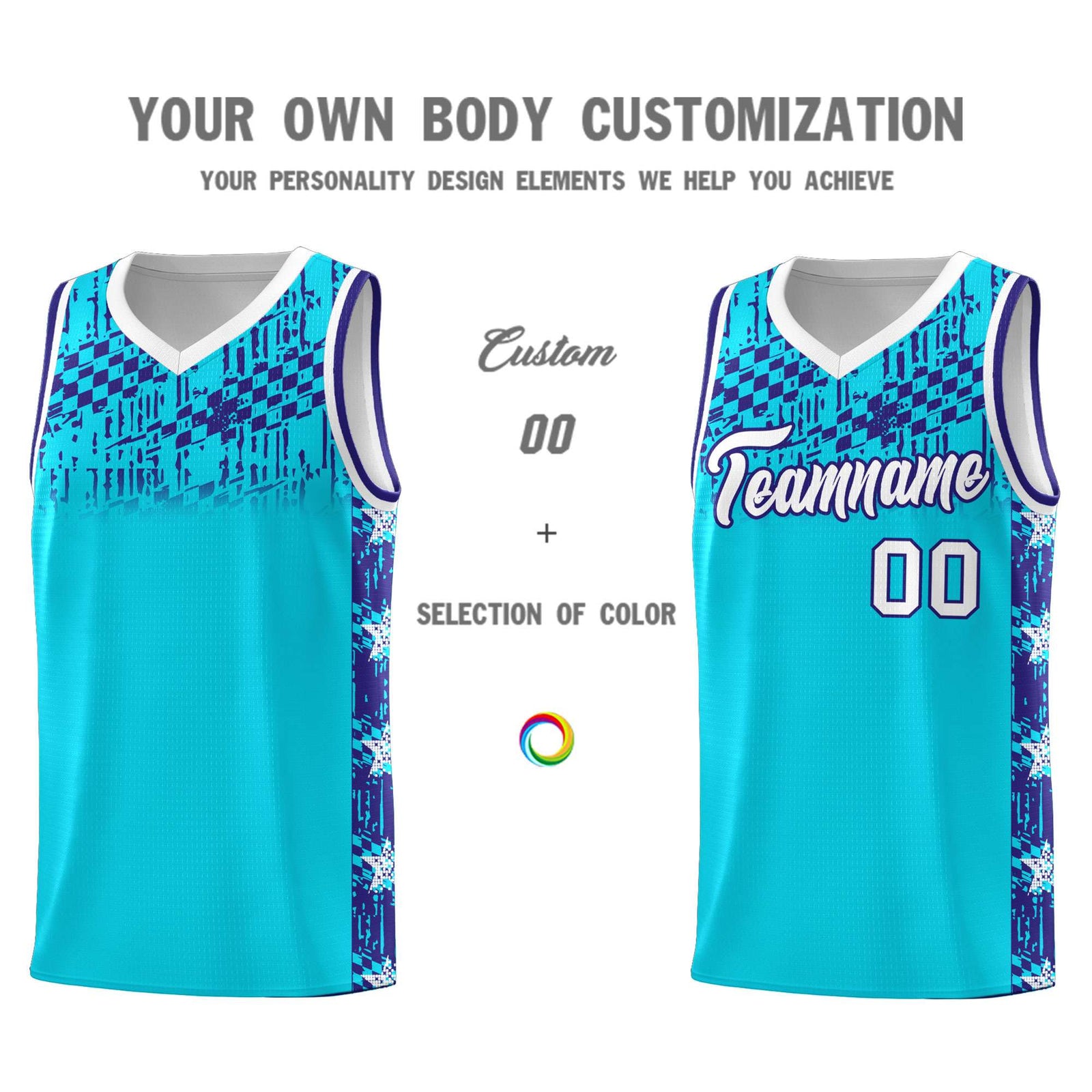 Custom Sky Blue Mosaic Stars Pattern Sports Uniform Basketball Jersey