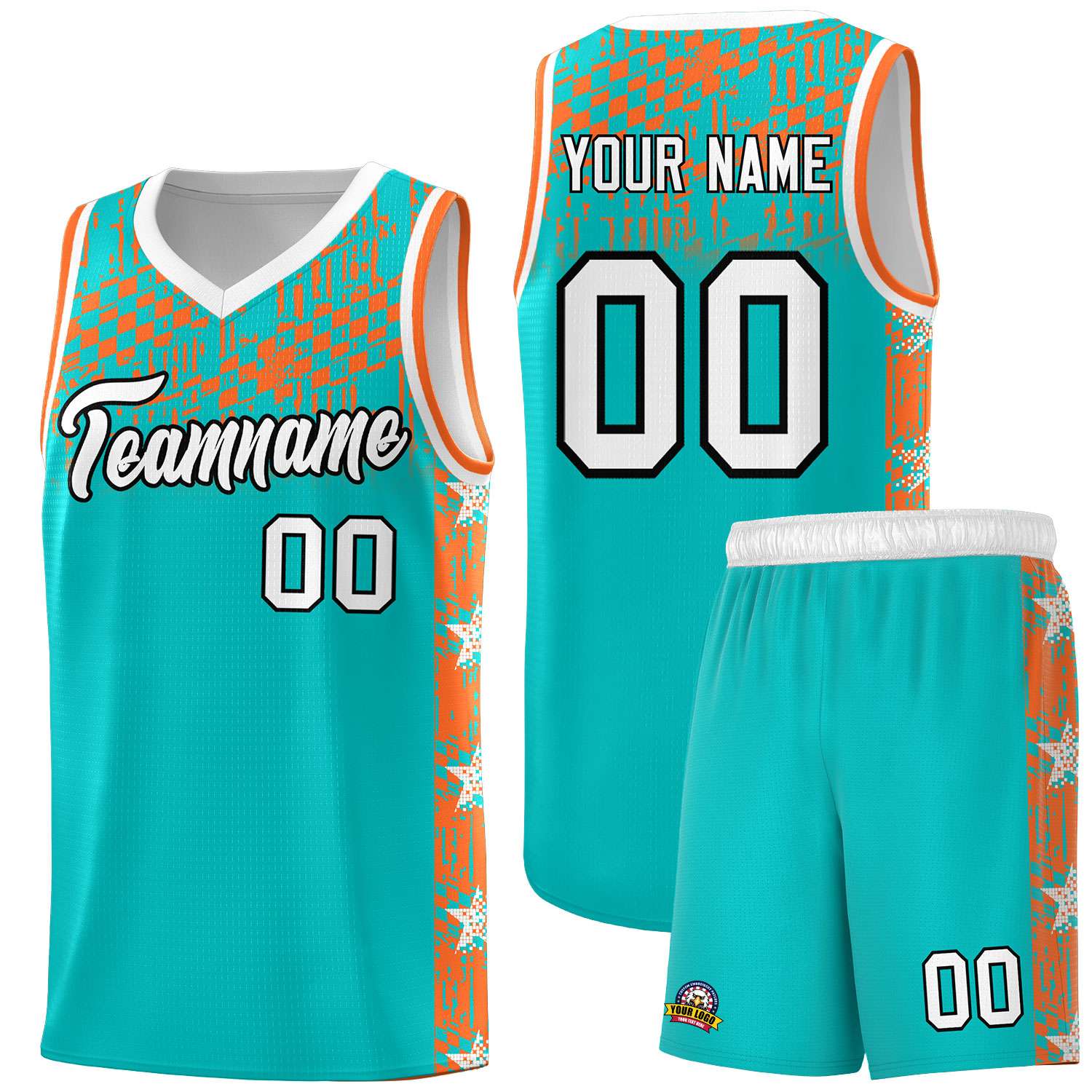 Custom Aqua Mosaic Stars Pattern Sports Uniform Basketball Jersey
