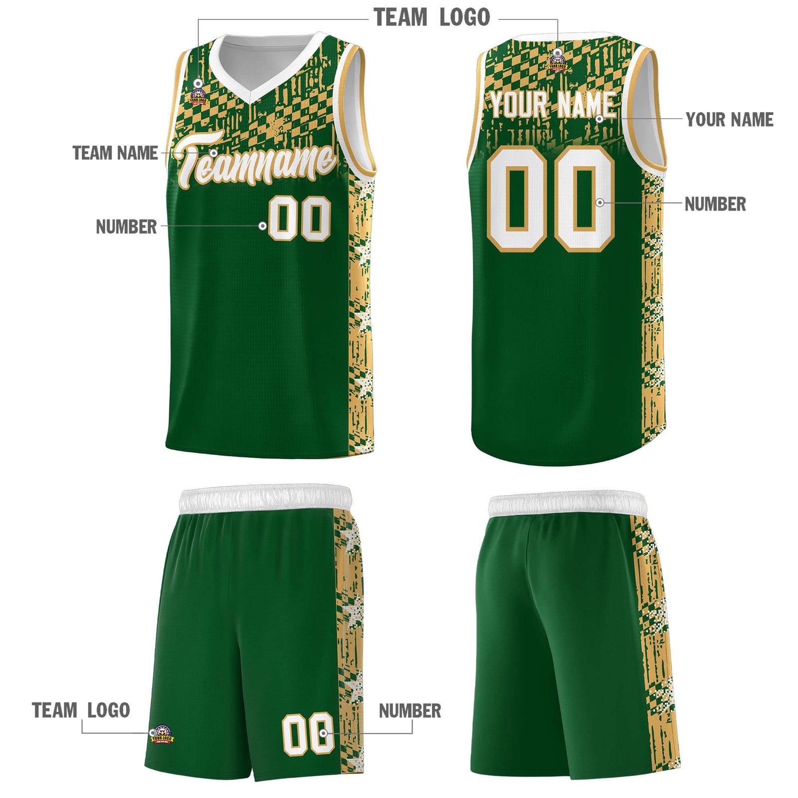 Custom Green Mosaic Stars Pattern Sports Uniform Basketball Jersey
