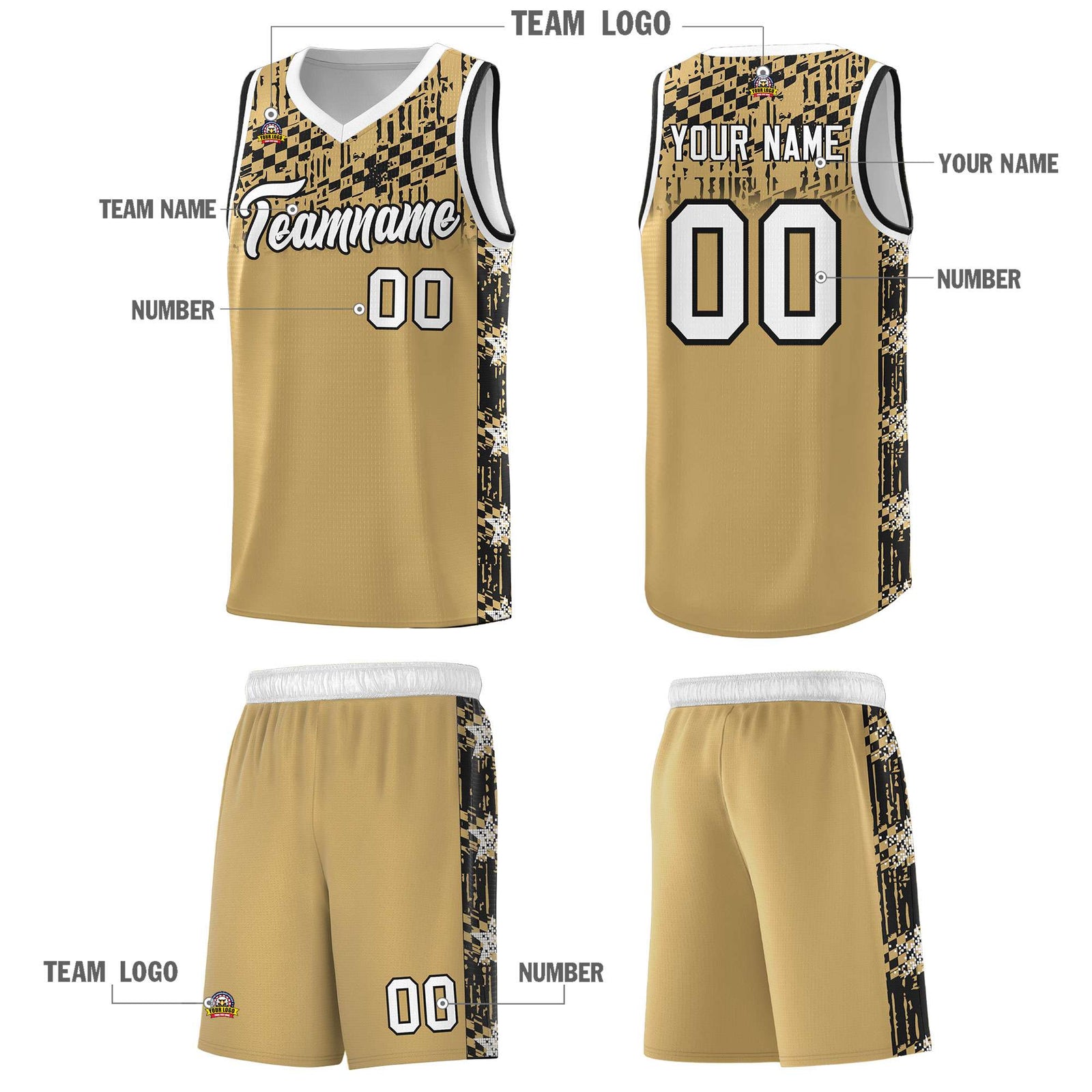 Custom Old Gold Mosaic Stars Pattern Sports Uniform Basketball Jersey