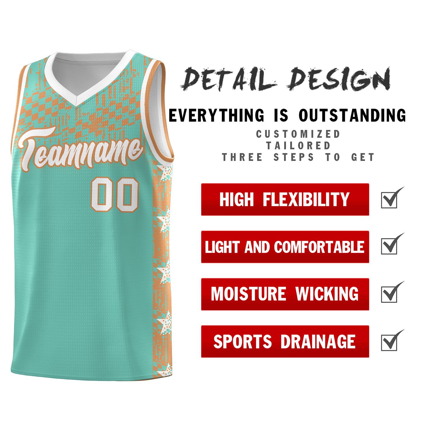Custom Bright Green Mosaic Stars Pattern Sports Uniform Basketball Jersey