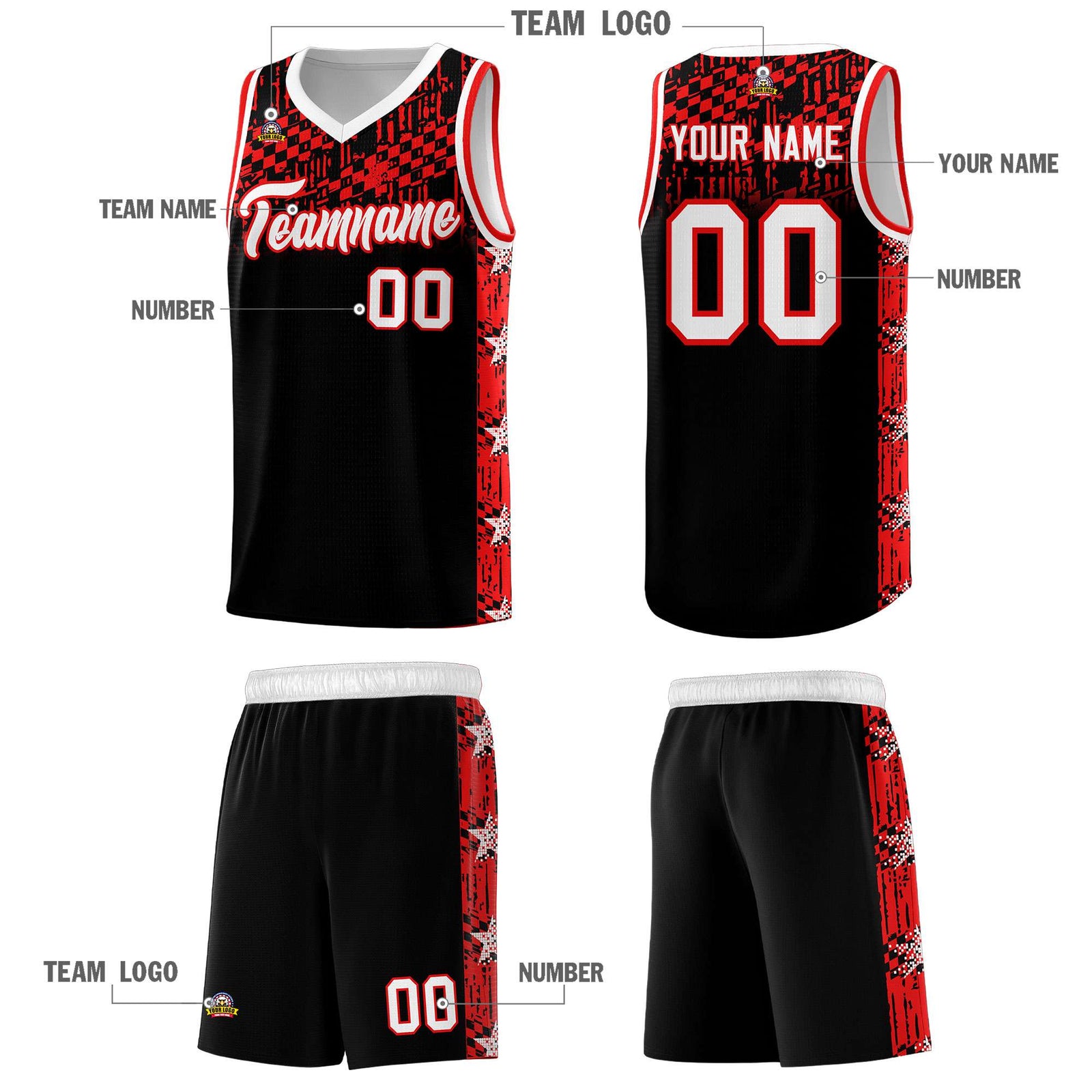 Custom Black Mosaic Stars Pattern Sports Uniform Basketball Jersey