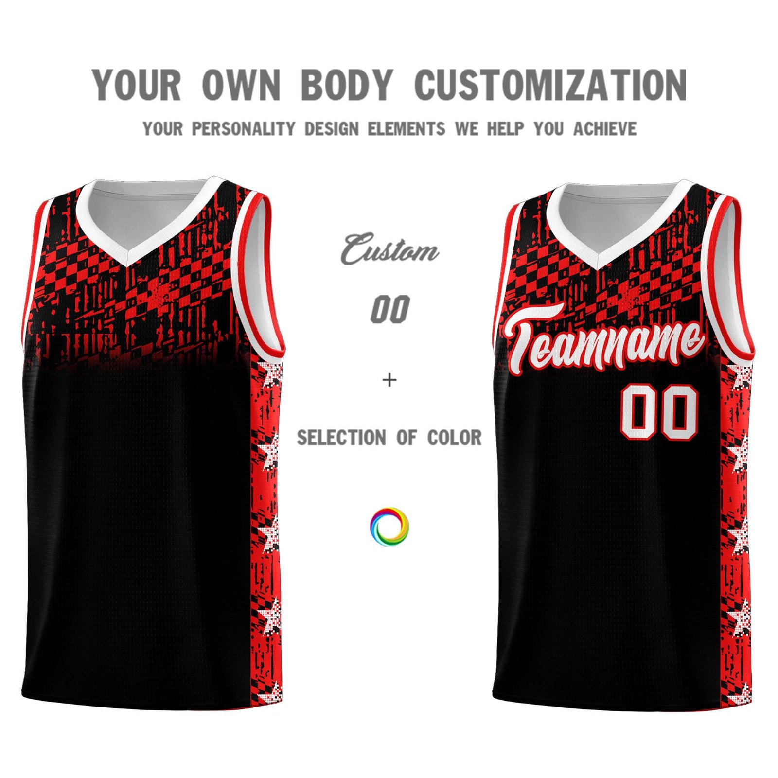 Custom Black Mosaic Stars Pattern Sports Uniform Basketball Jersey