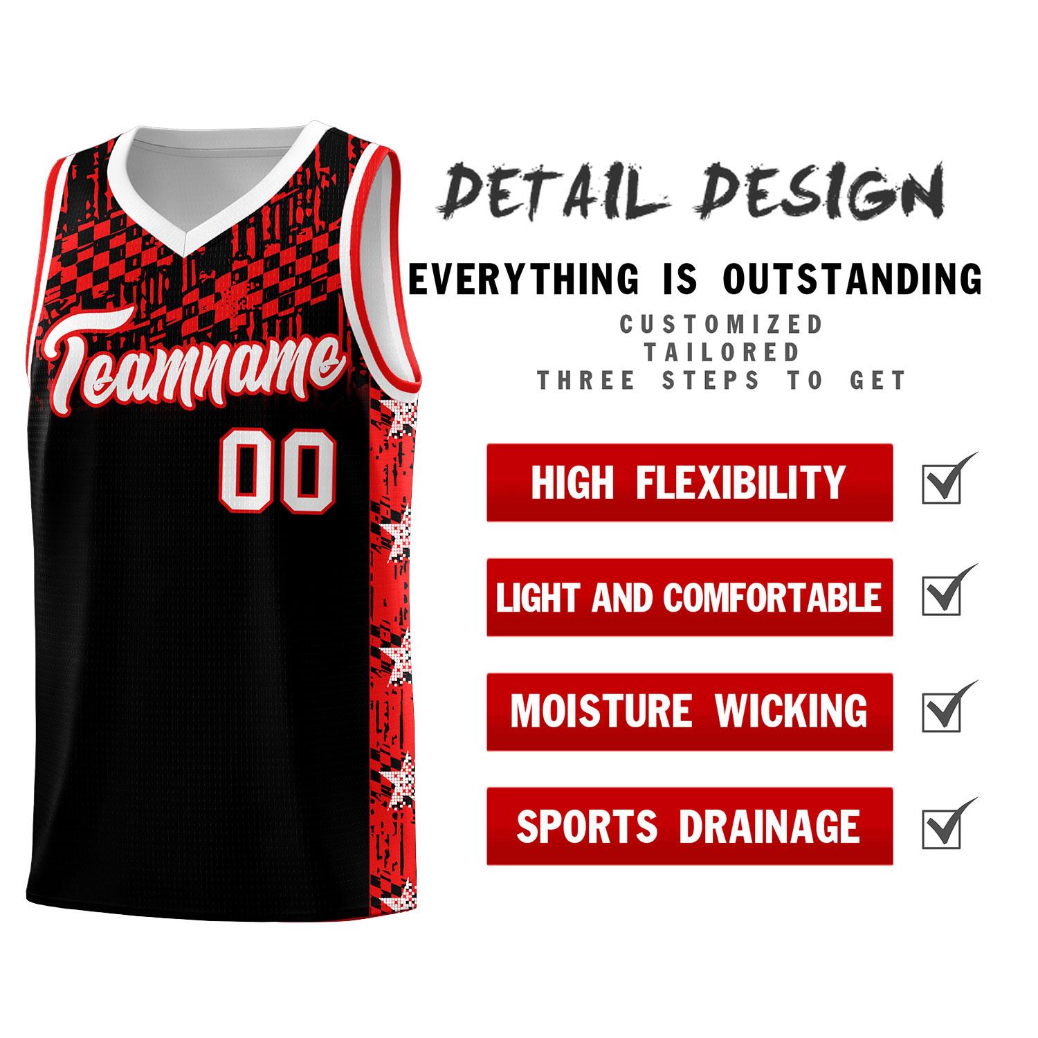 Custom Black Mosaic Stars Pattern Sports Uniform Basketball Jersey