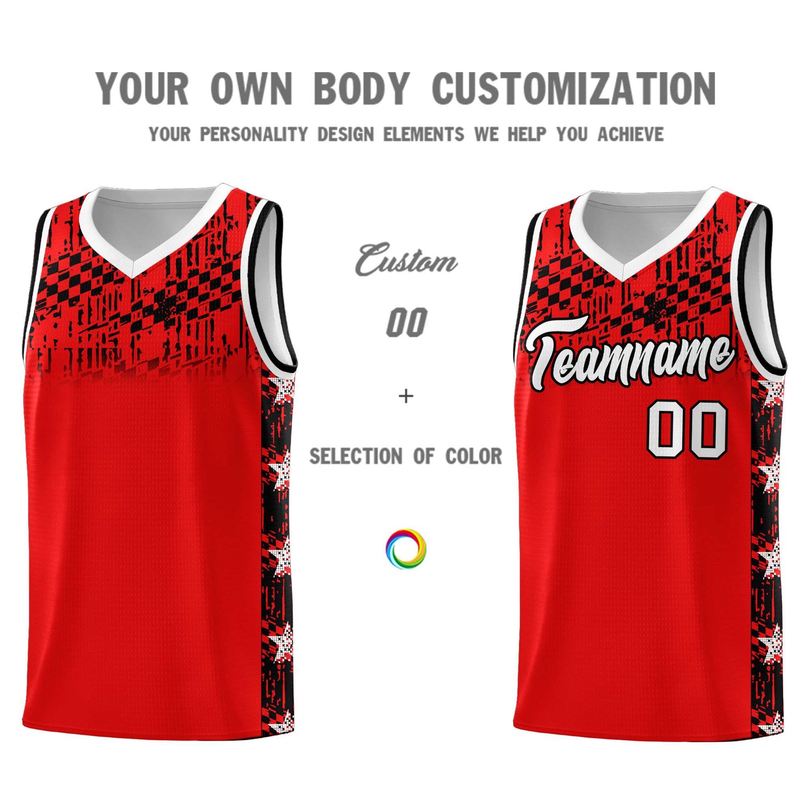 Custom Red Mosaic Stars Pattern Sports Uniform Basketball Jersey