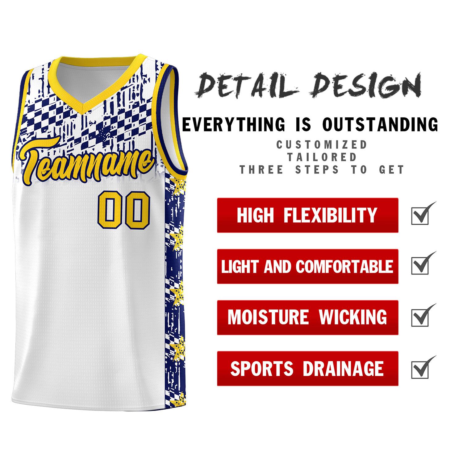 Custom White Mosaic Stars Pattern Sports Uniform Basketball Jersey
