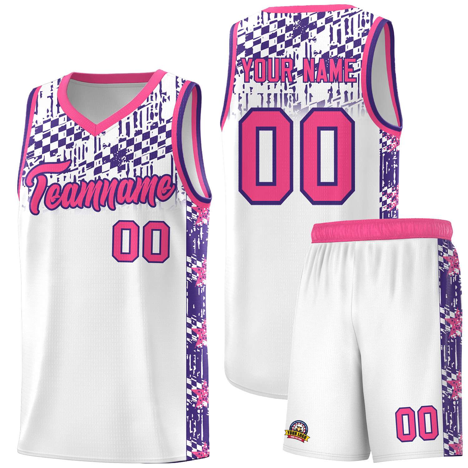 Custom White Mosaic Stars Pattern Sports Uniform Basketball Jersey