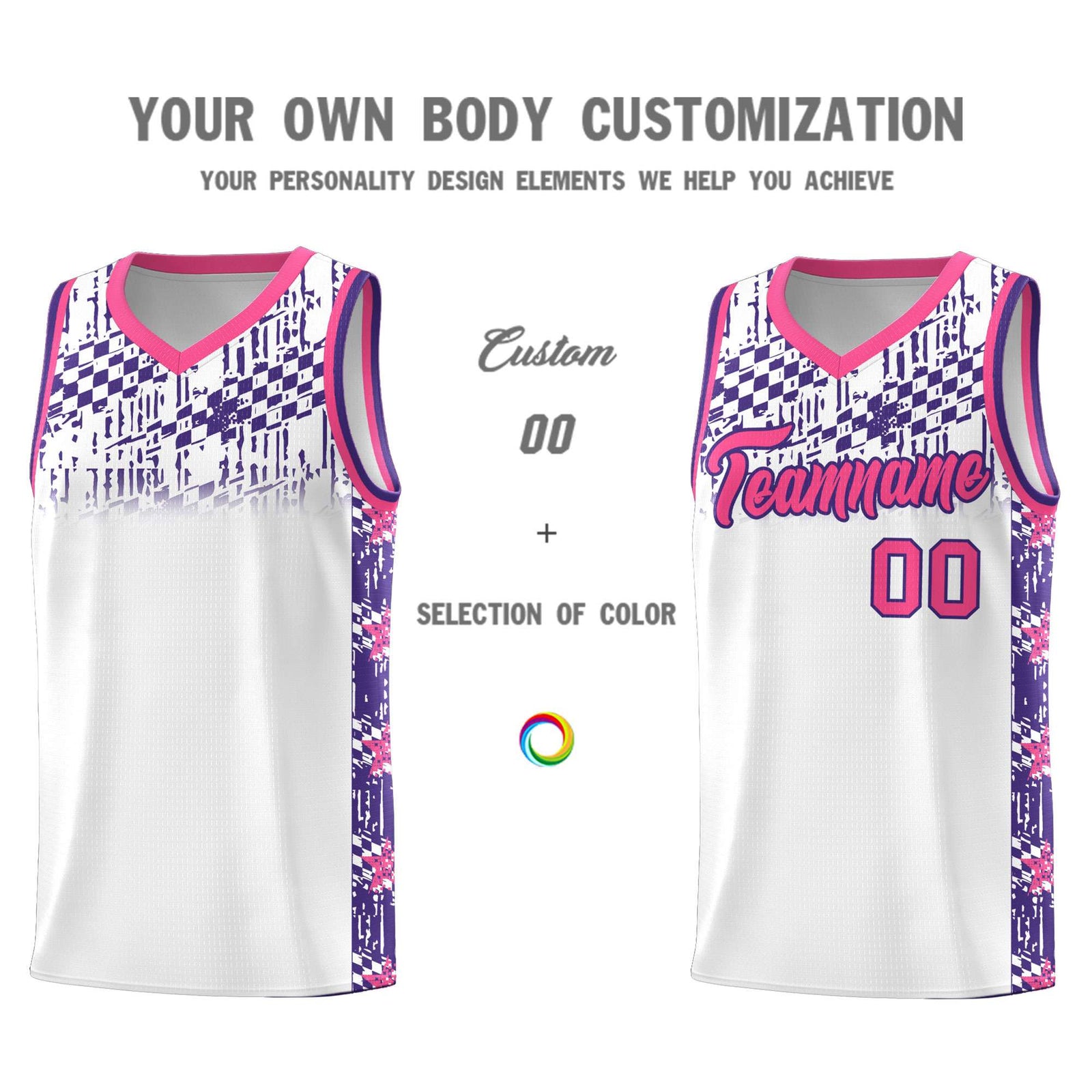 Custom White Mosaic Stars Pattern Sports Uniform Basketball Jersey