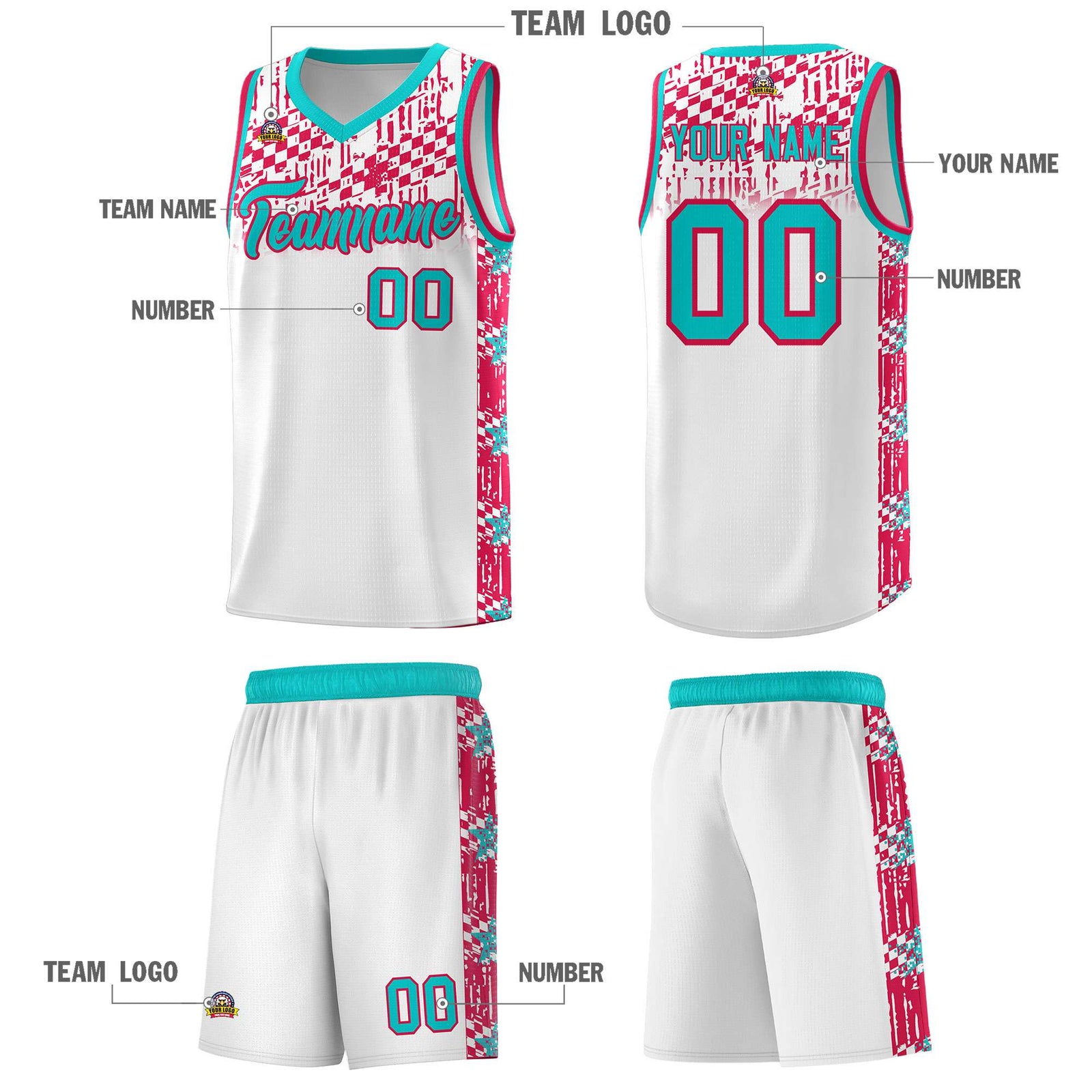 Custom White Mosaic Stars Pattern Sports Uniform Basketball Jersey