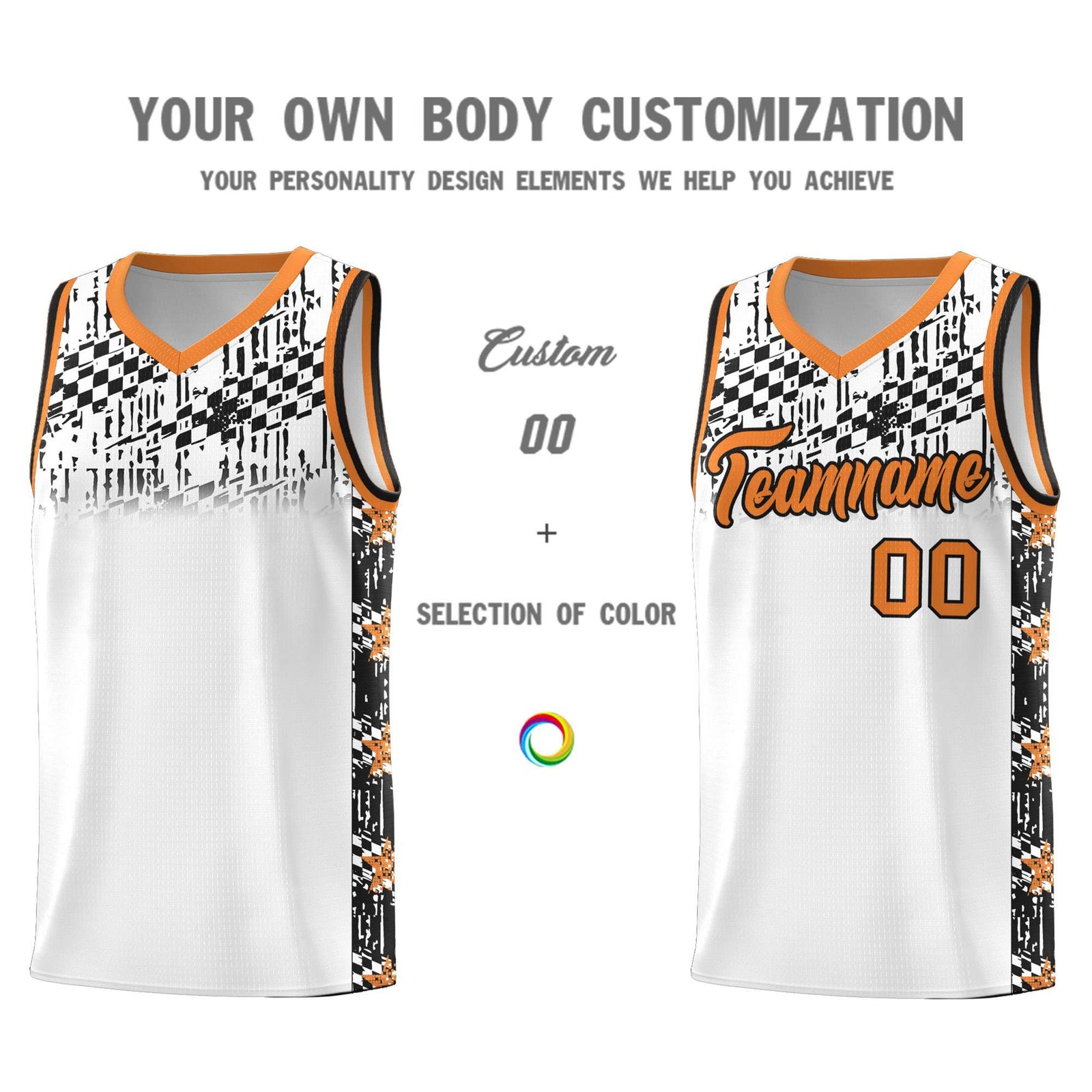 Custom White Mosaic Stars Pattern Sports Uniform Basketball Jersey