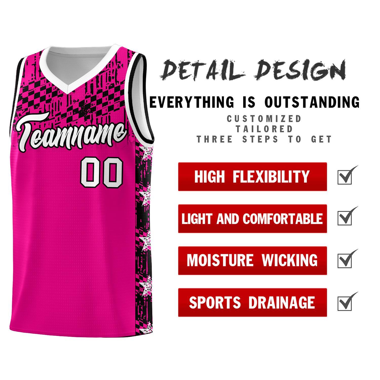 Custom Pink Mosaic Stars Pattern Sports Uniform Basketball Jersey