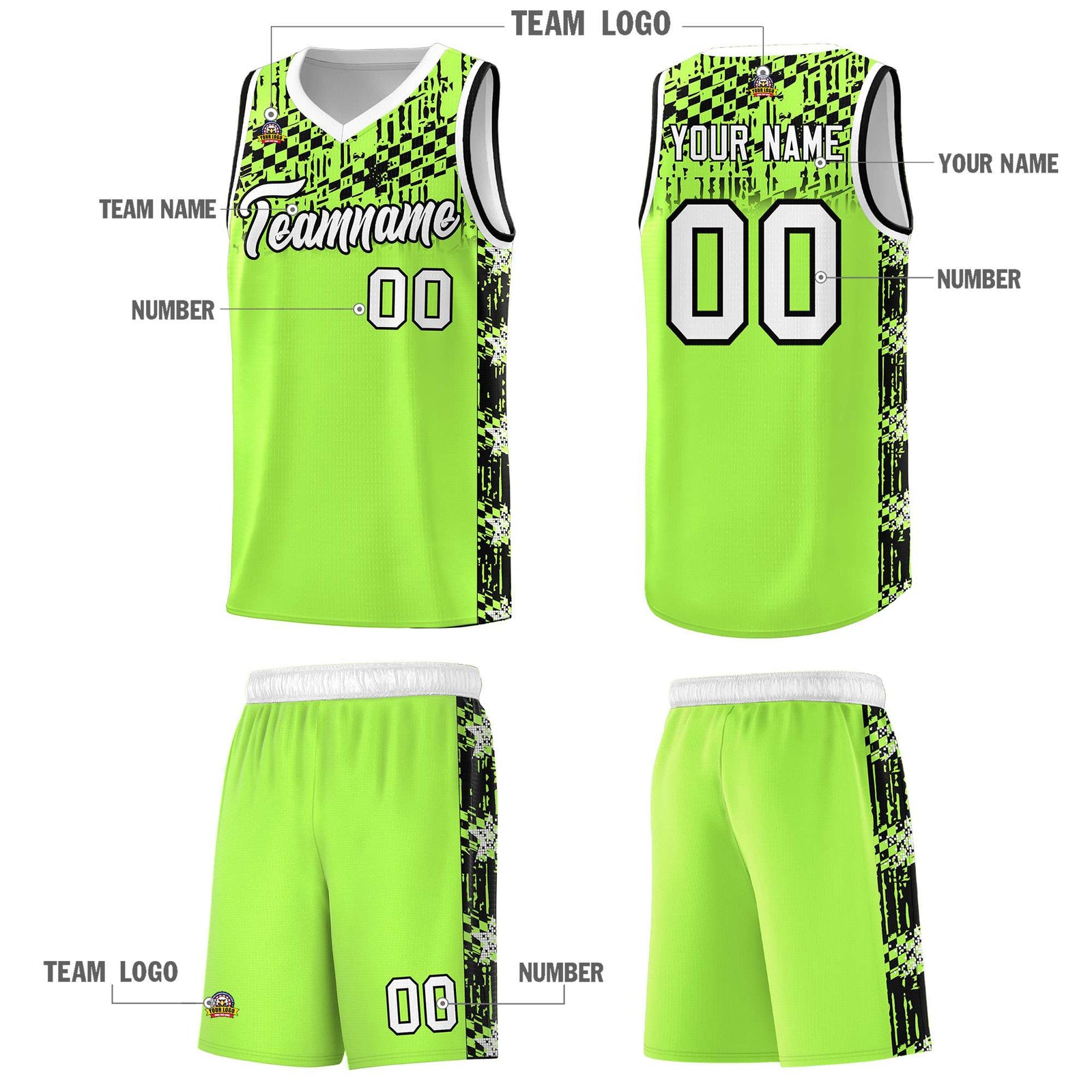 Custom Fluorescent Green Mosaic Stars Pattern Sports Uniform Basketball Jersey