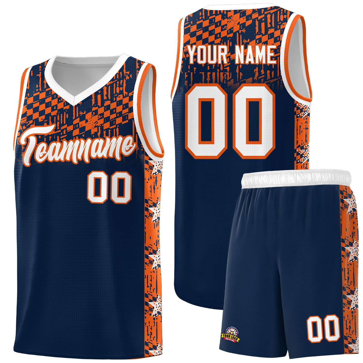 Custom Navy Mosaic Stars Pattern Sports Uniform Basketball Jersey