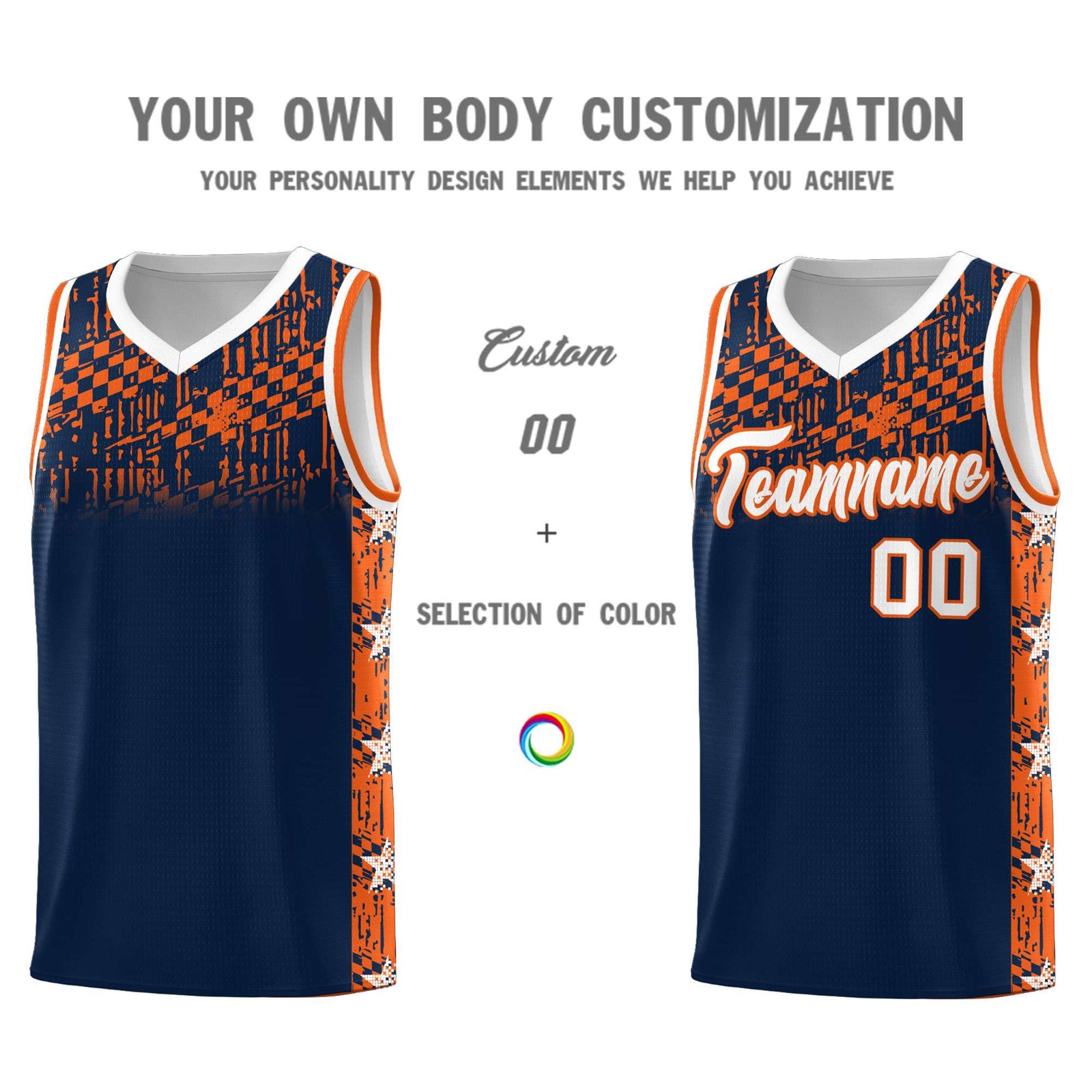 Custom Navy Mosaic Stars Pattern Sports Uniform Basketball Jersey