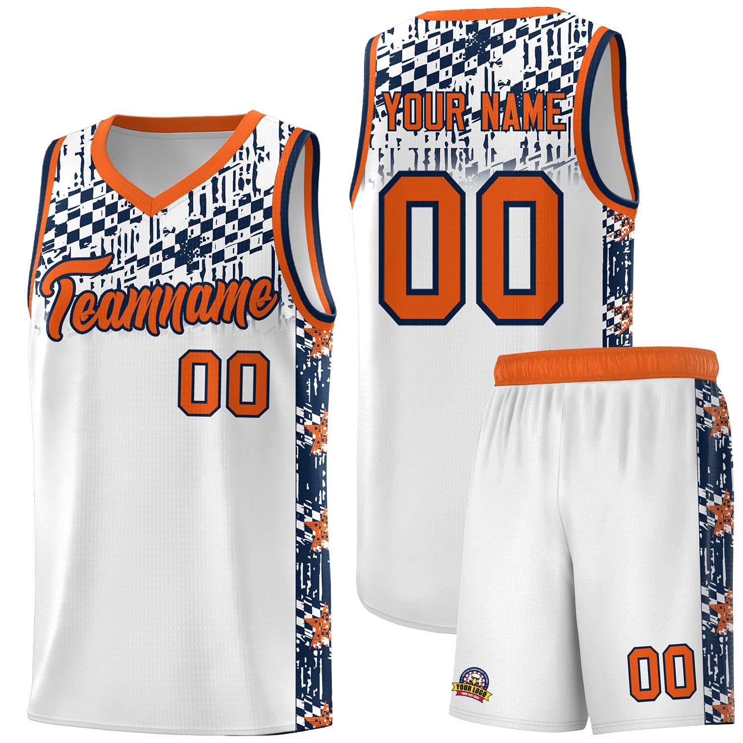 Custom White Mosaic Stars Pattern Sports Uniform Basketball Jersey