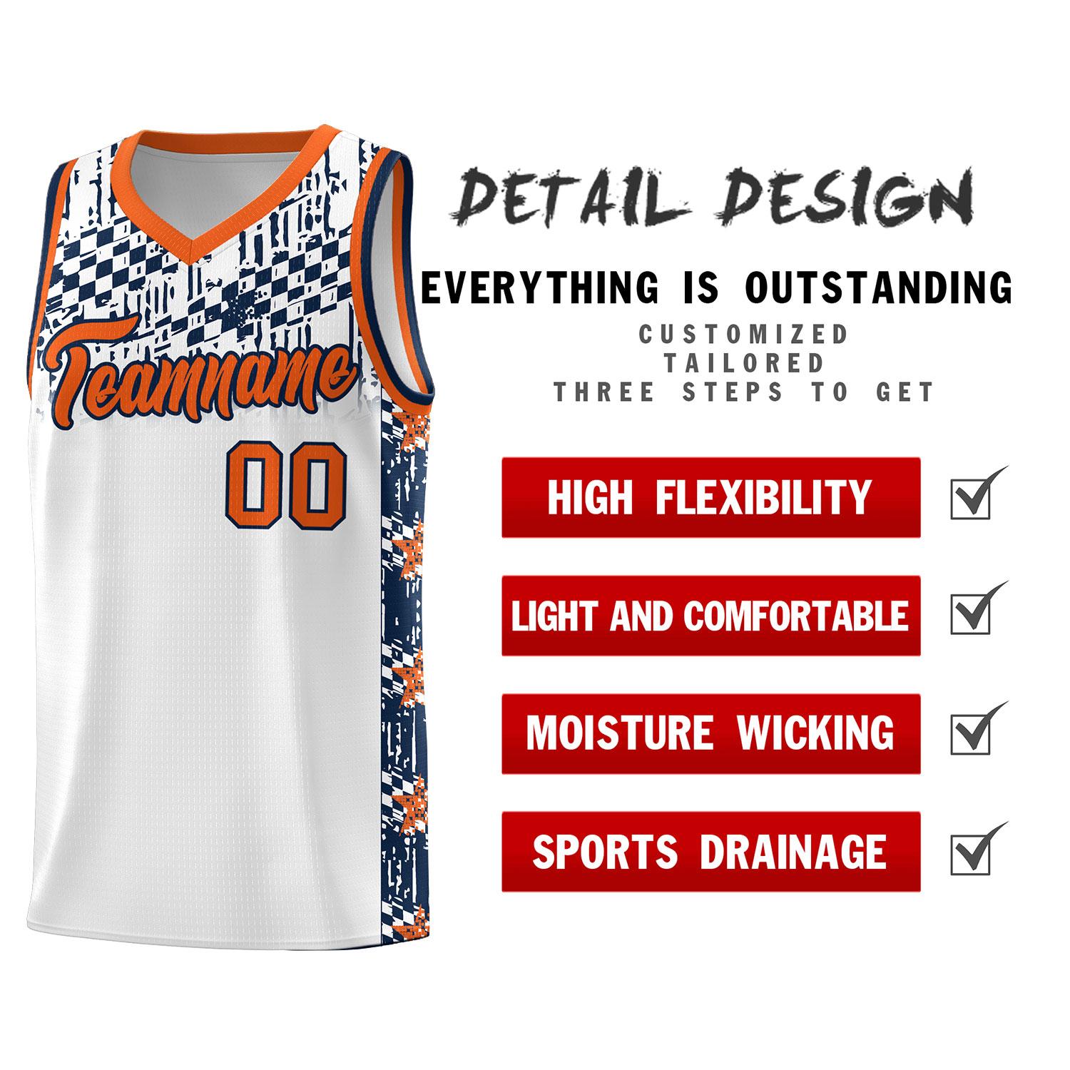Custom White Mosaic Stars Pattern Sports Uniform Basketball Jersey