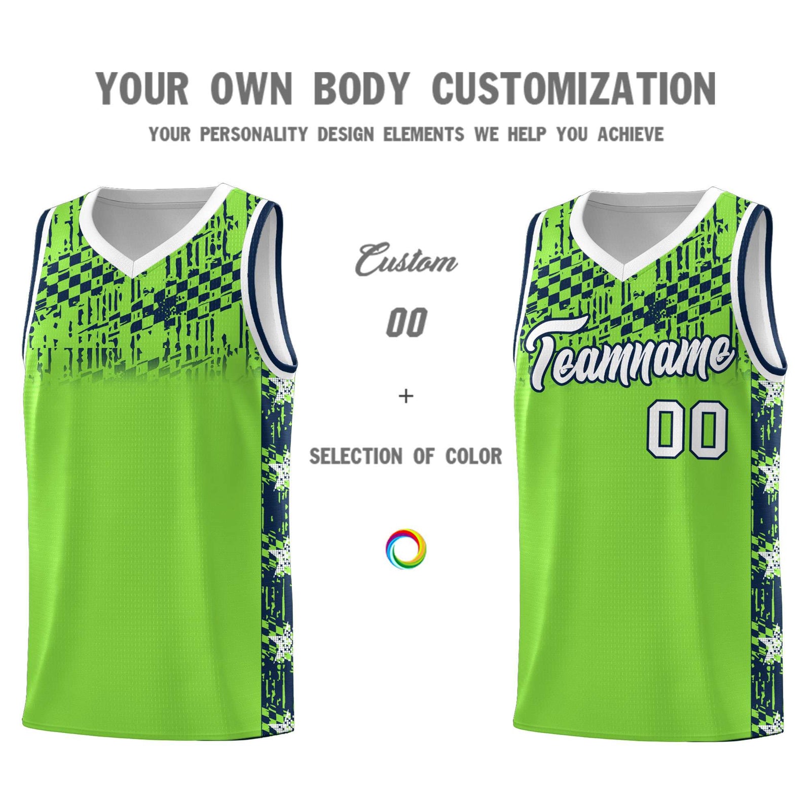 Custom Neon Green Mosaic Stars Pattern Sports Uniform Basketball Jersey