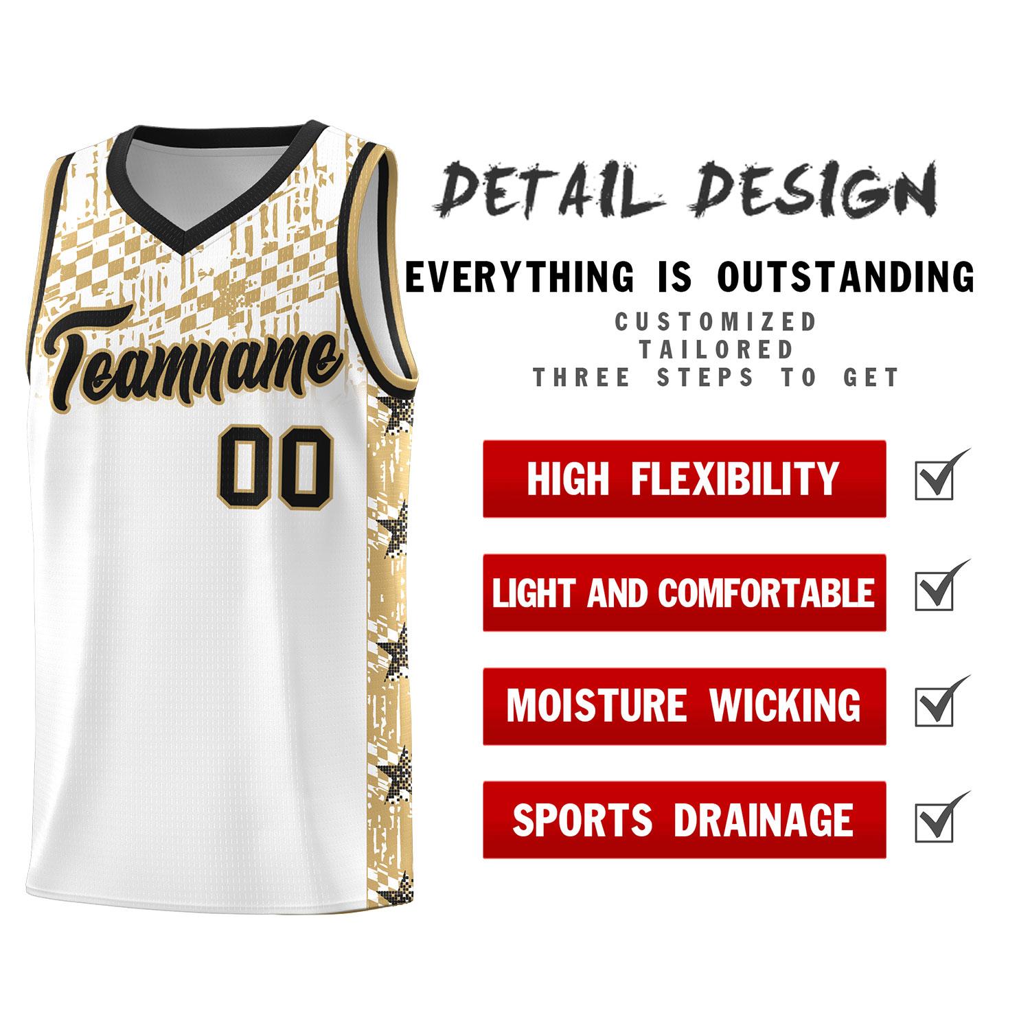 Custom White Mosaic Stars Pattern Sports Uniform Basketball Jersey