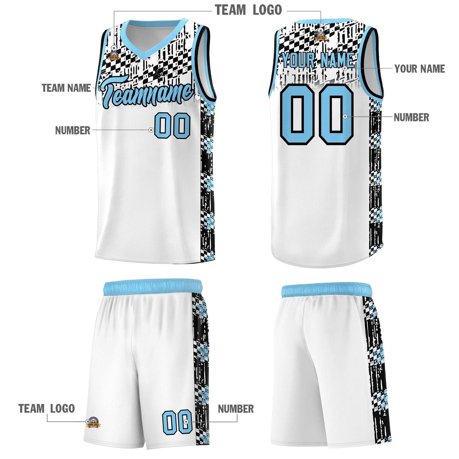 Custom White Mosaic Stars Pattern Sports Uniform Basketball Jersey