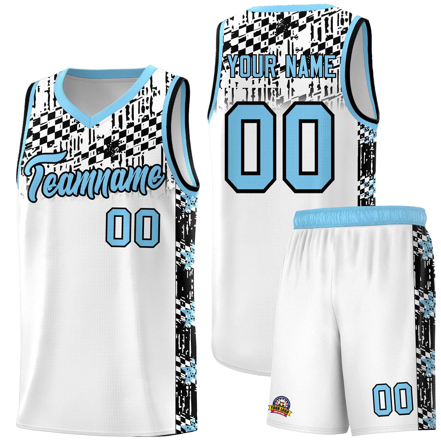 Custom White Mosaic Stars Pattern Sports Uniform Basketball Jersey